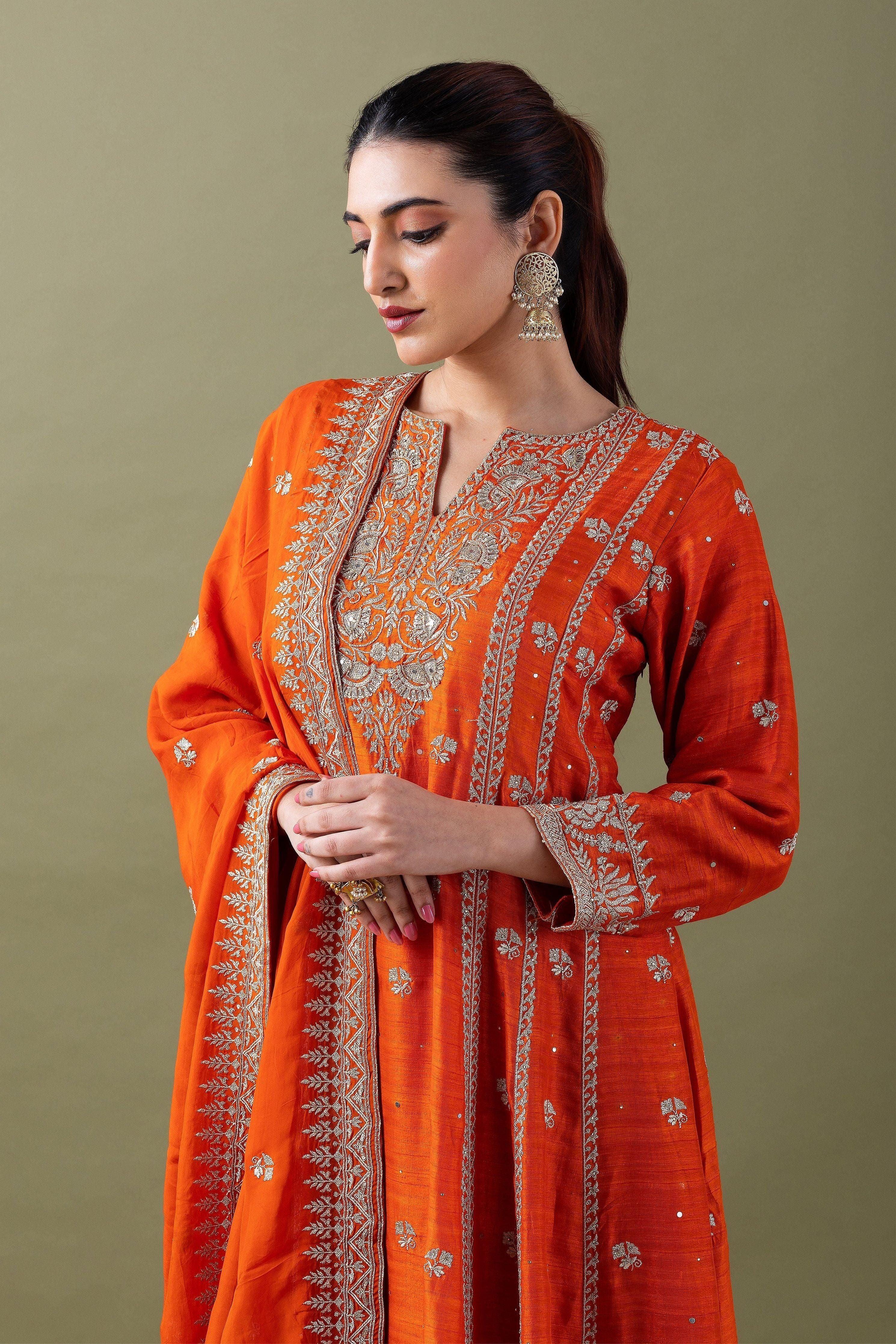 Vibrant Orange Anarkali Set Mokshaa