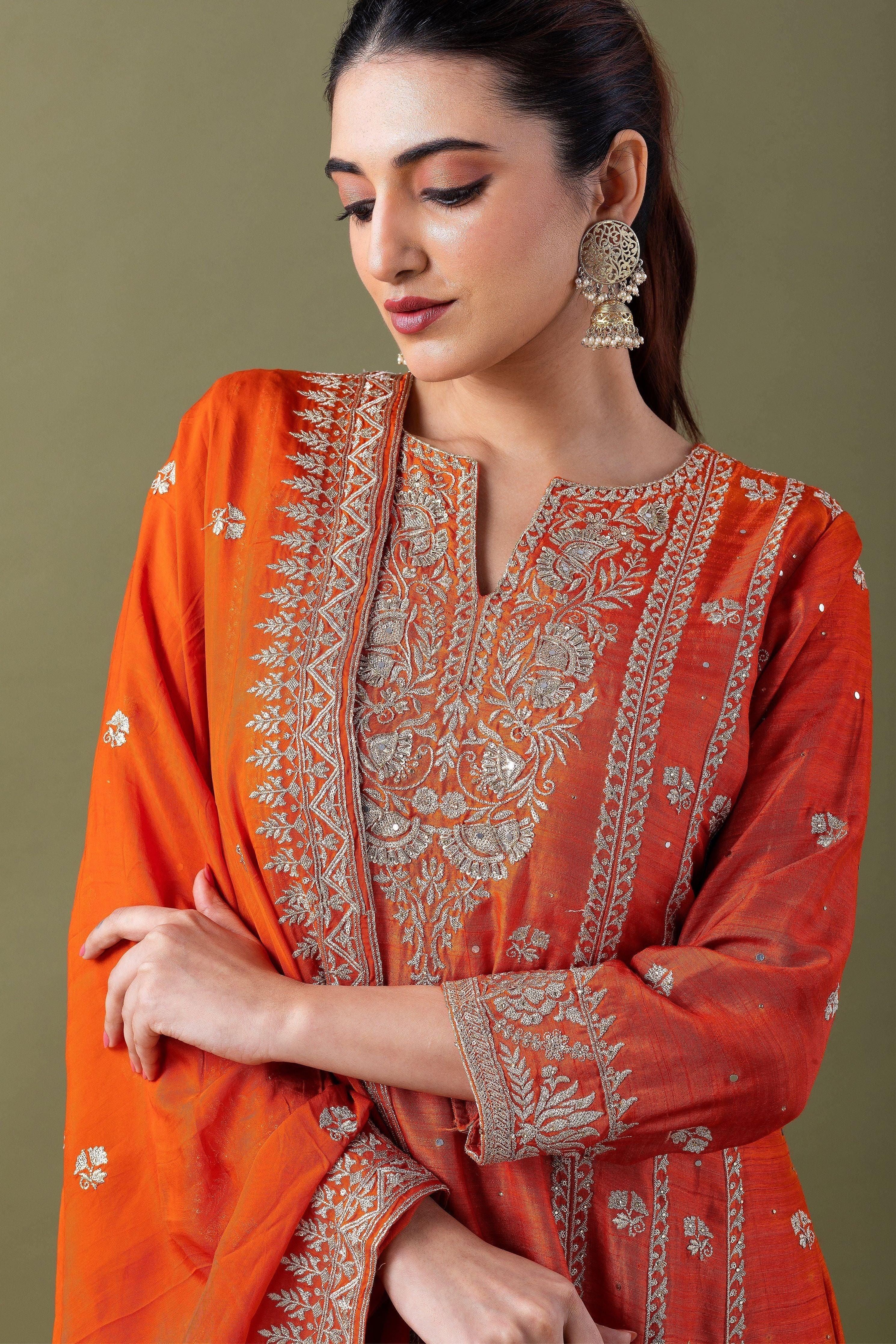 Vibrant Orange Anarkali Set Mokshaa
