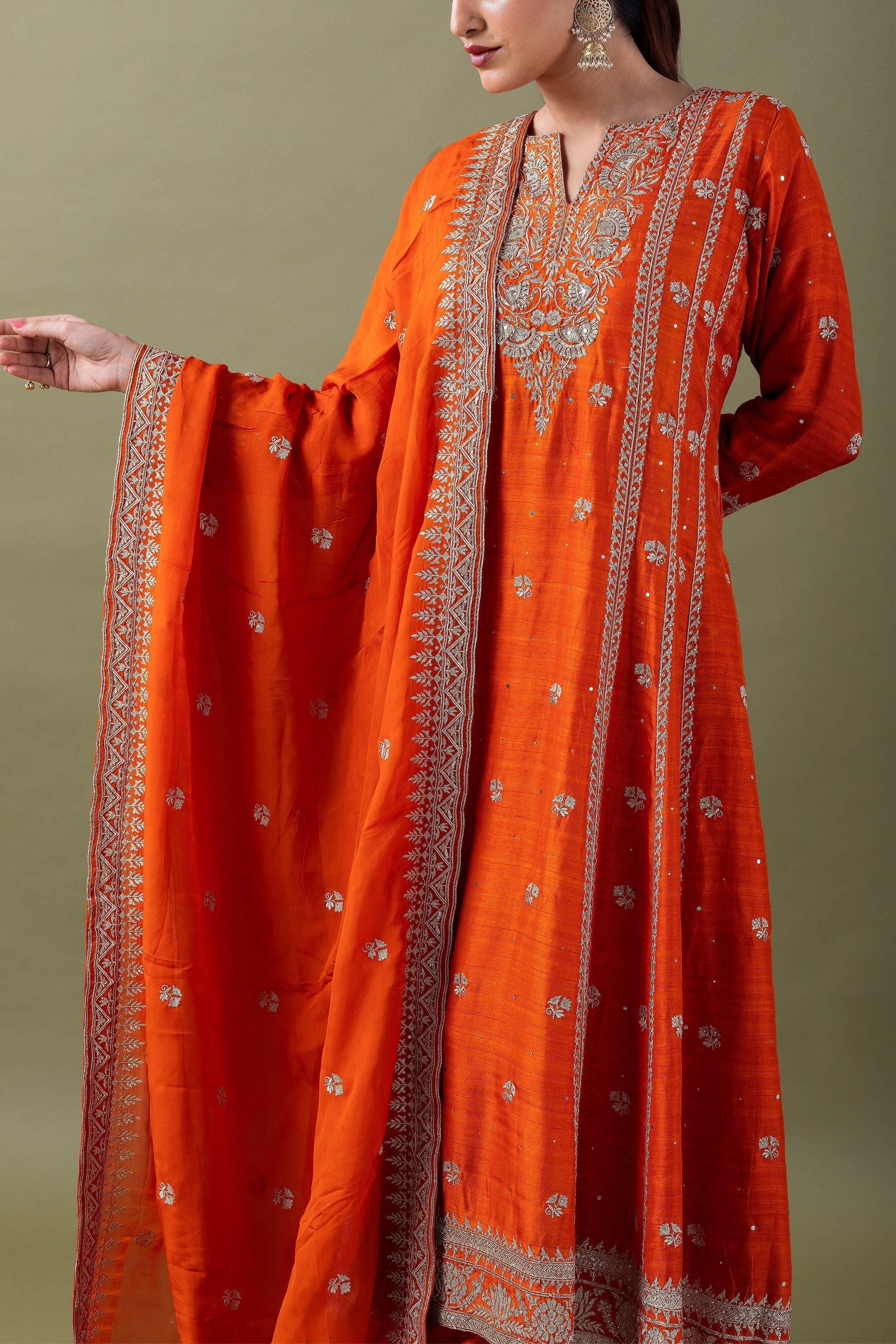 Vibrant Orange Anarkali Set Mokshaa