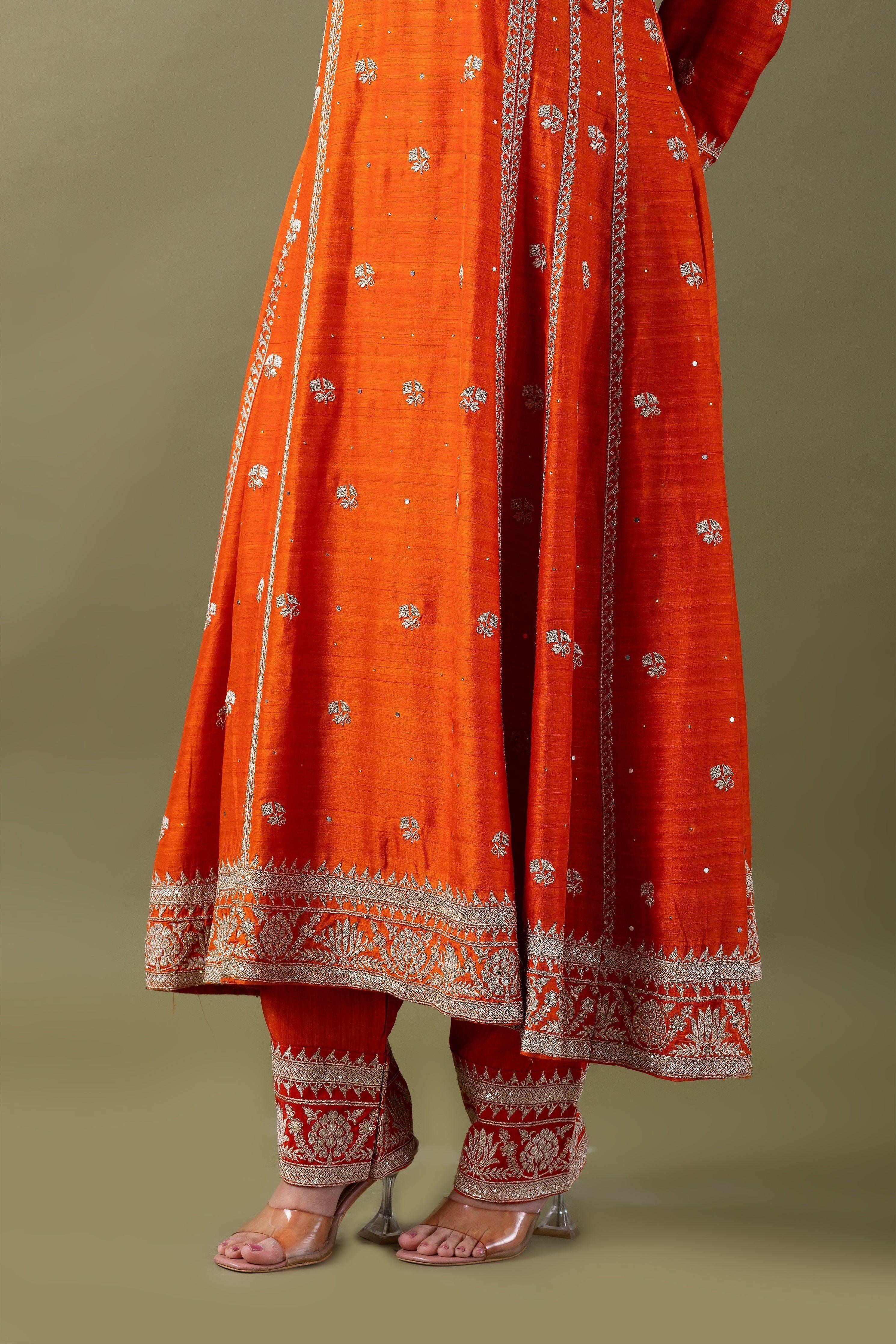 Vibrant Orange Anarkali Set Mokshaa