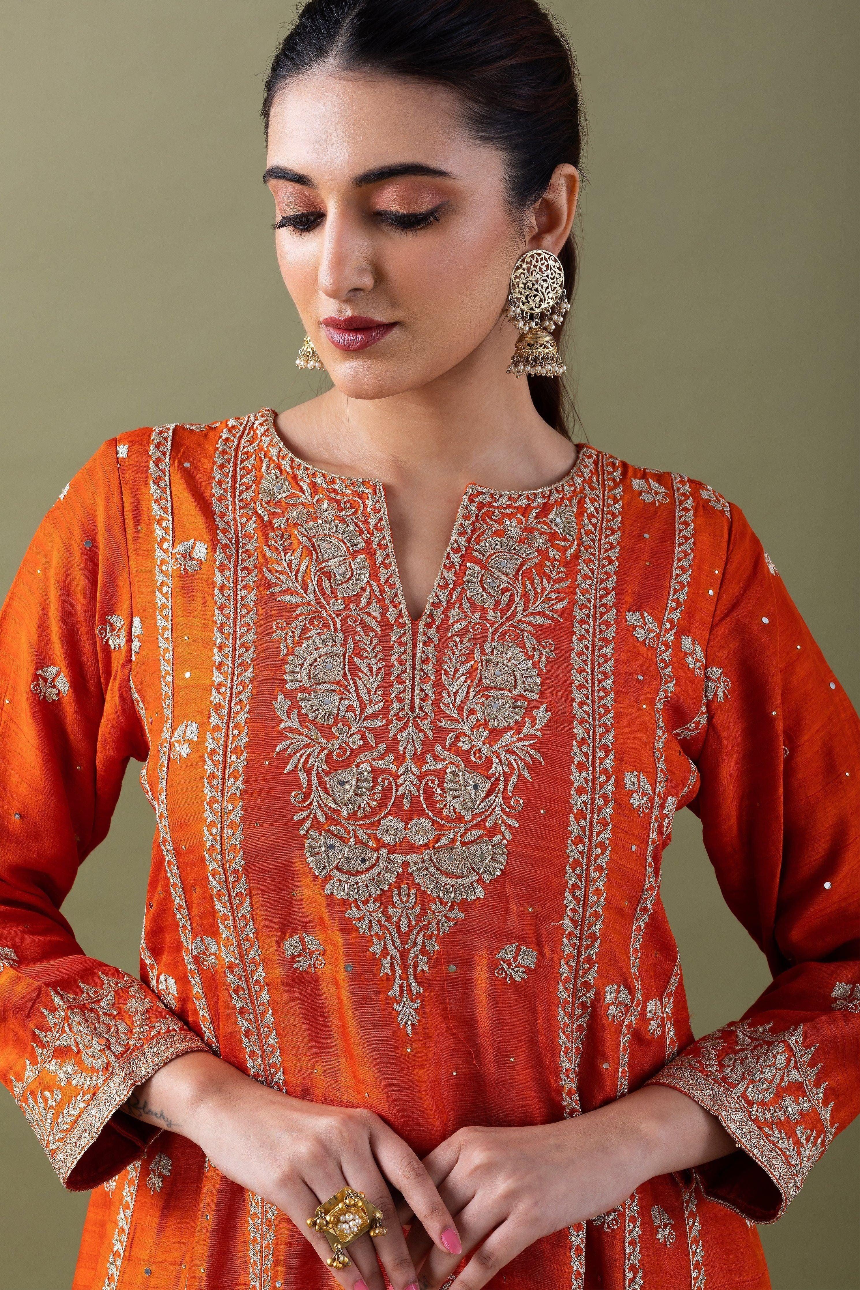 Vibrant Orange Anarkali Set Mokshaa