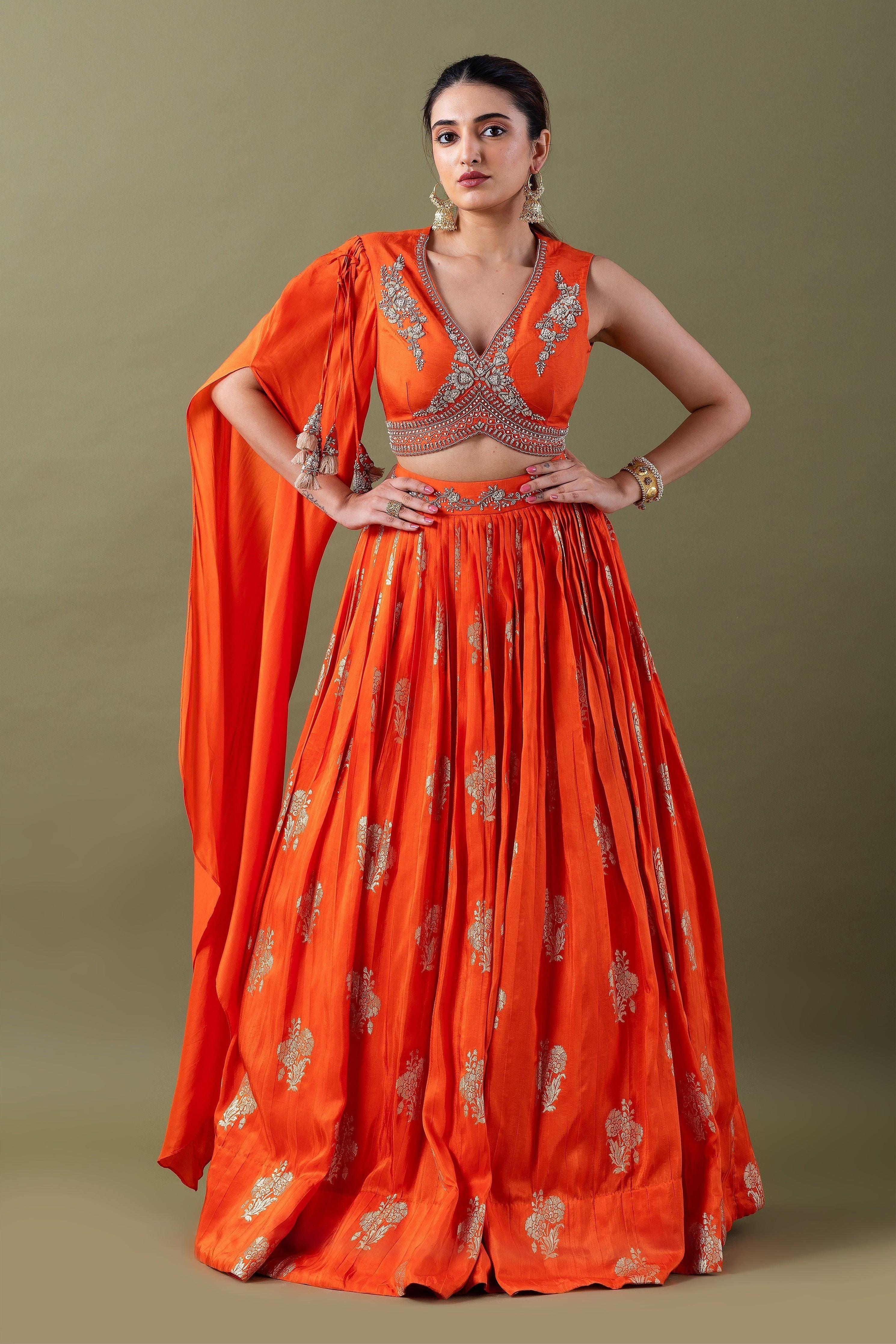 Orange Embroidered Lehenga Set Mokshaa