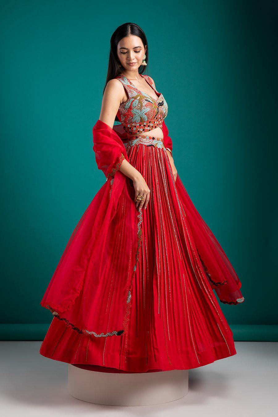Scarlet Red Lehenga Set - Mokshaa