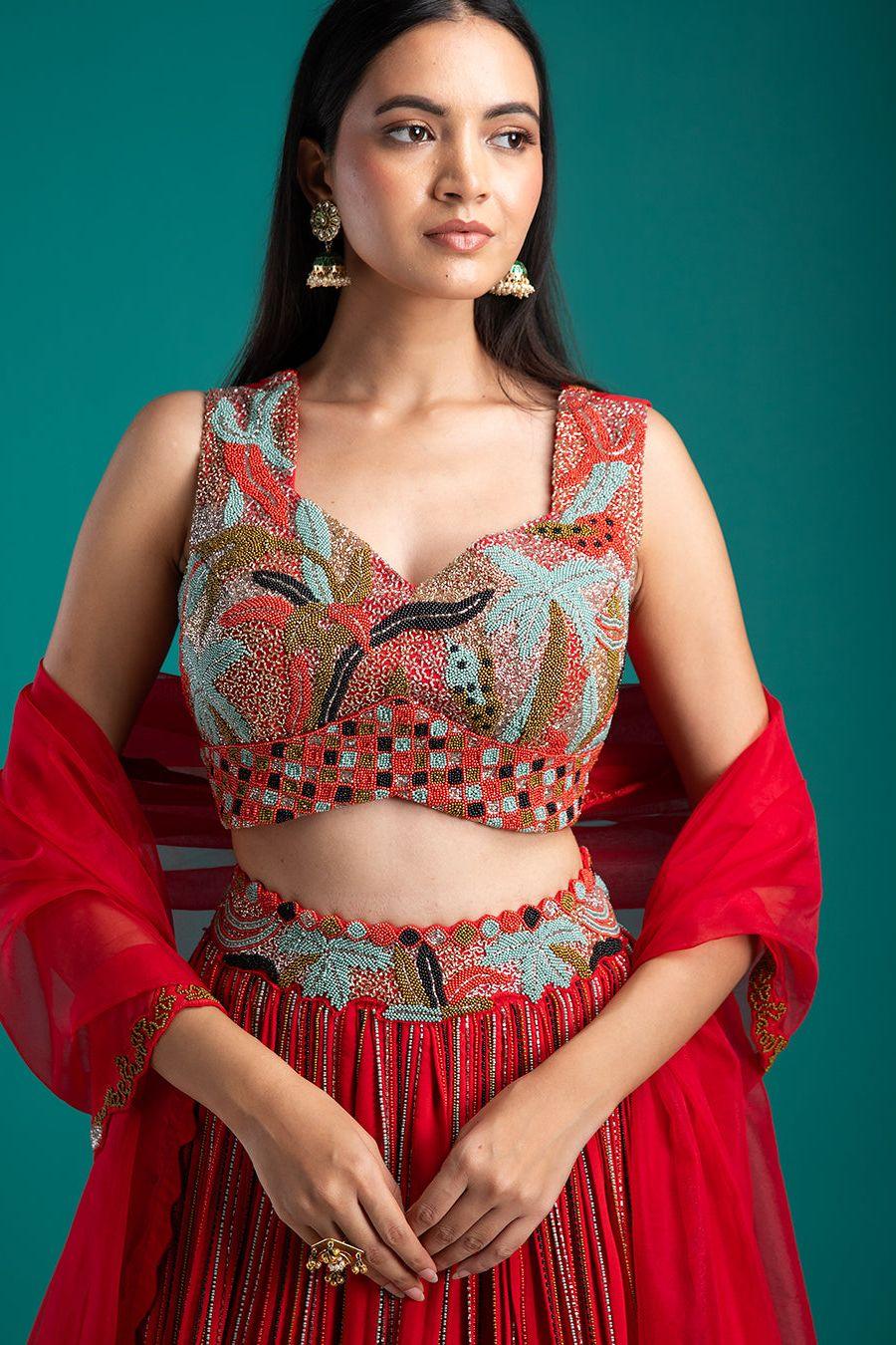 Scarlet Red Lehenga Set - Mokshaa