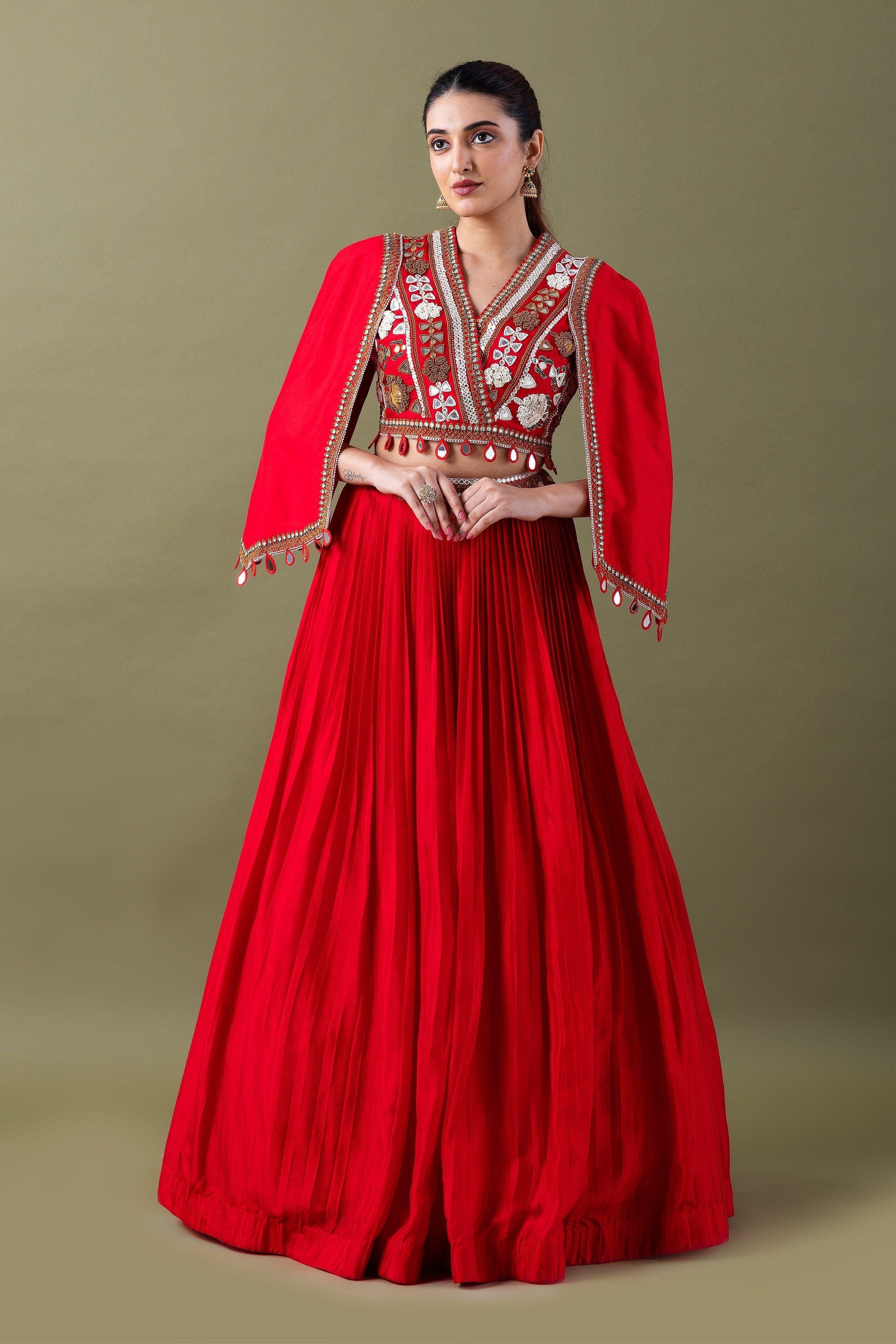 Vibrant Red Silk Lehenga Set Mokshaa