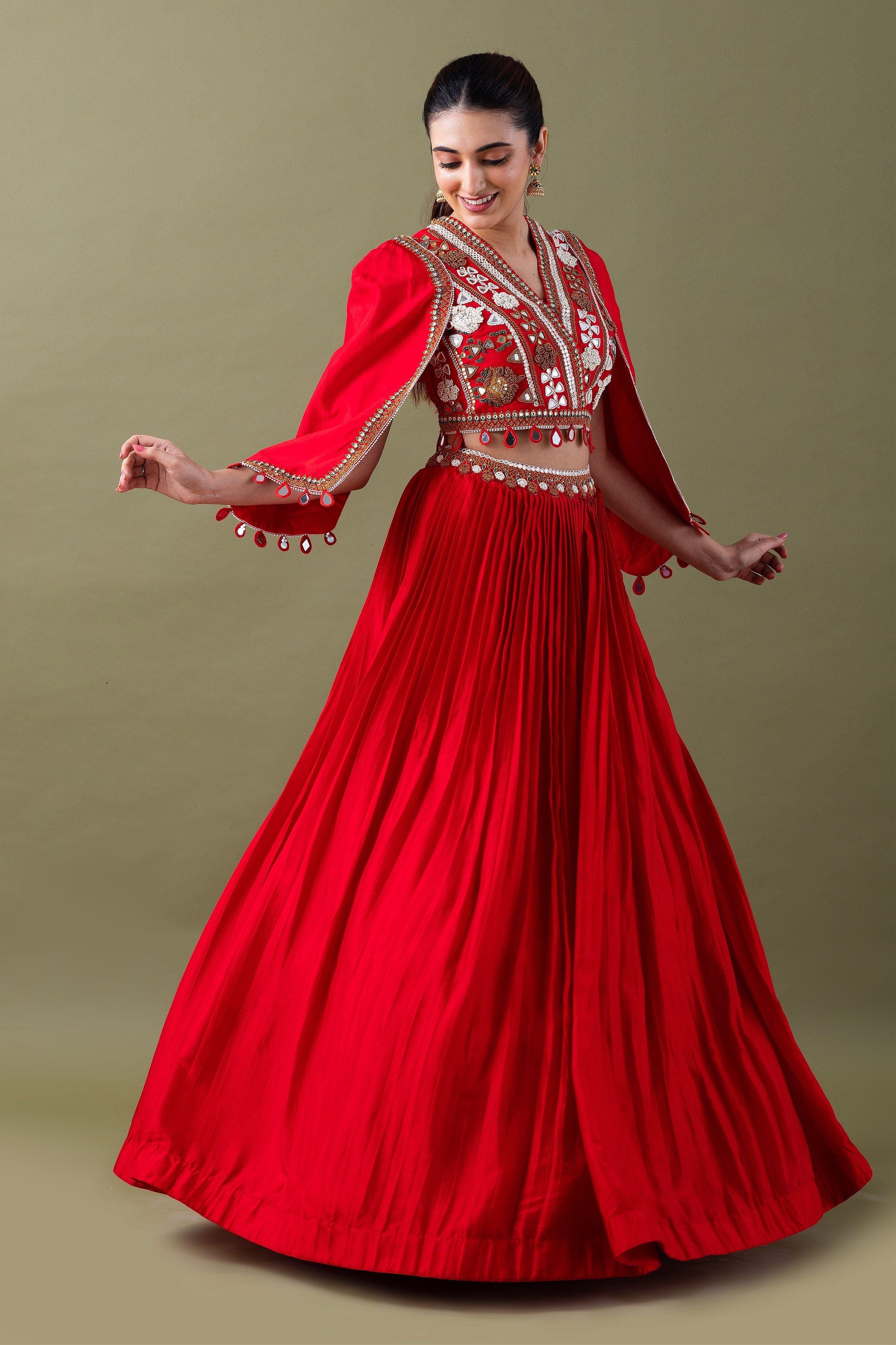 Vibrant Red Silk Lehenga Set Mokshaa