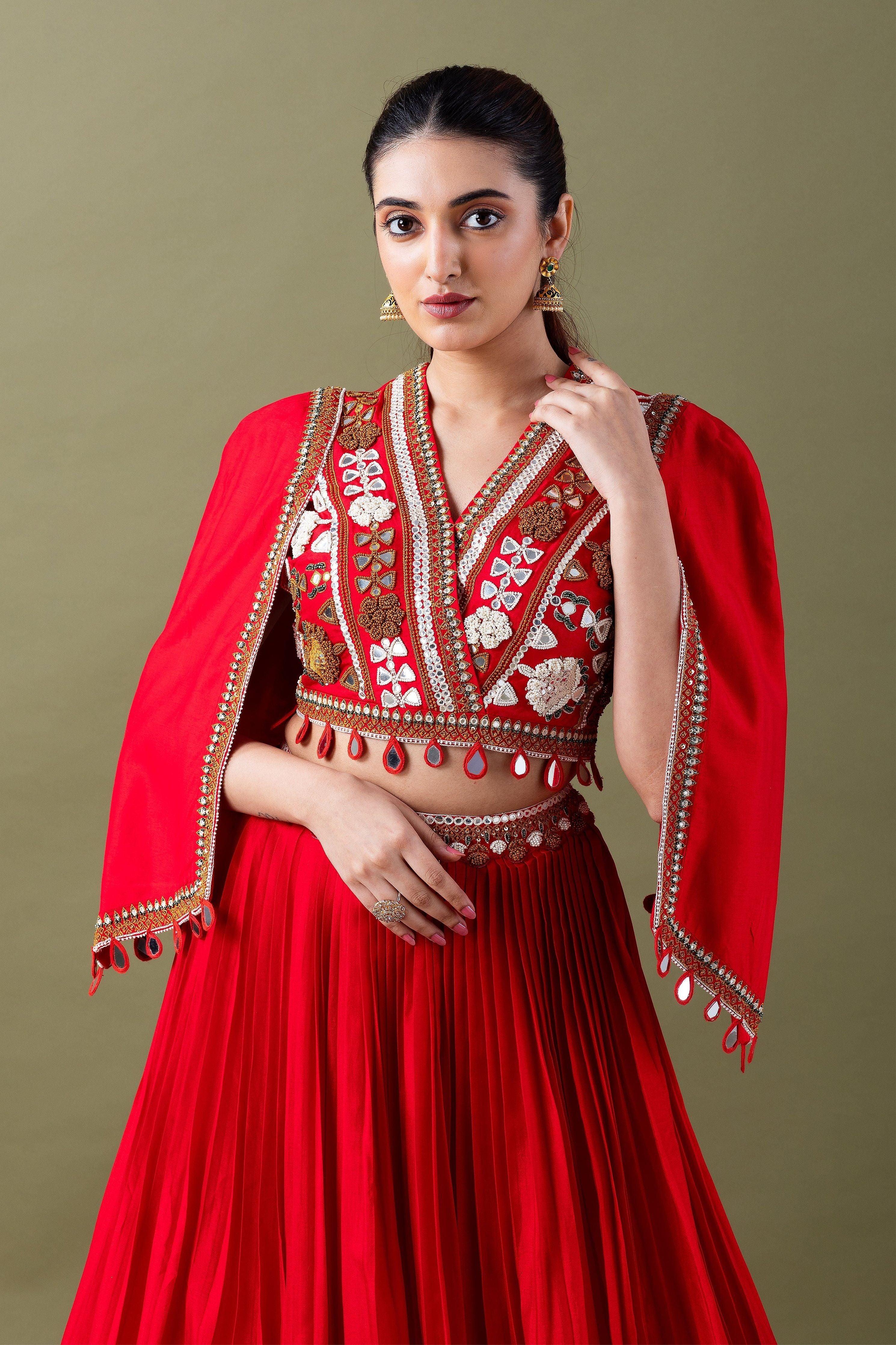 Vibrant Red Silk Lehenga Set Mokshaa