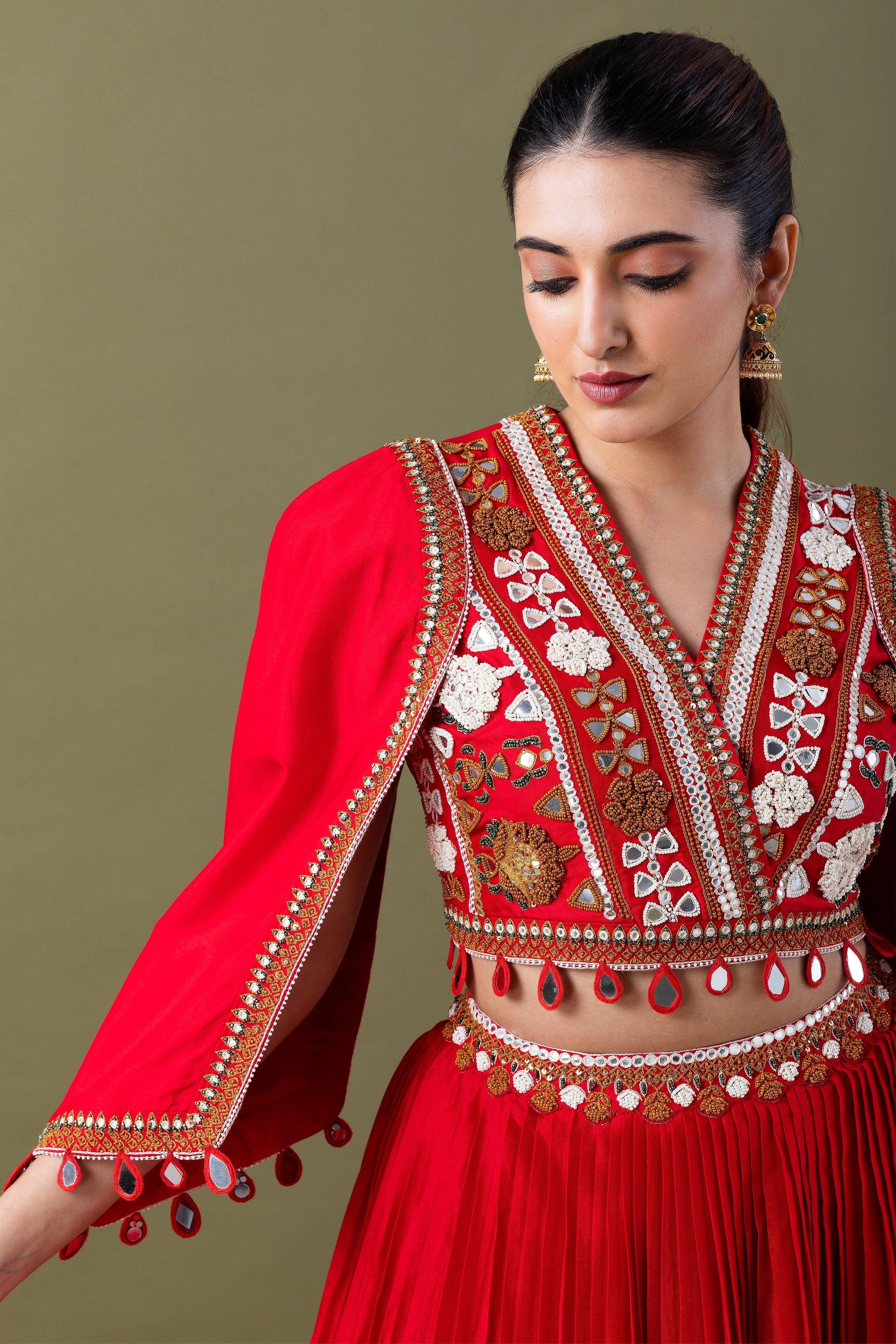 Vibrant Red Silk Lehenga Set Mokshaa