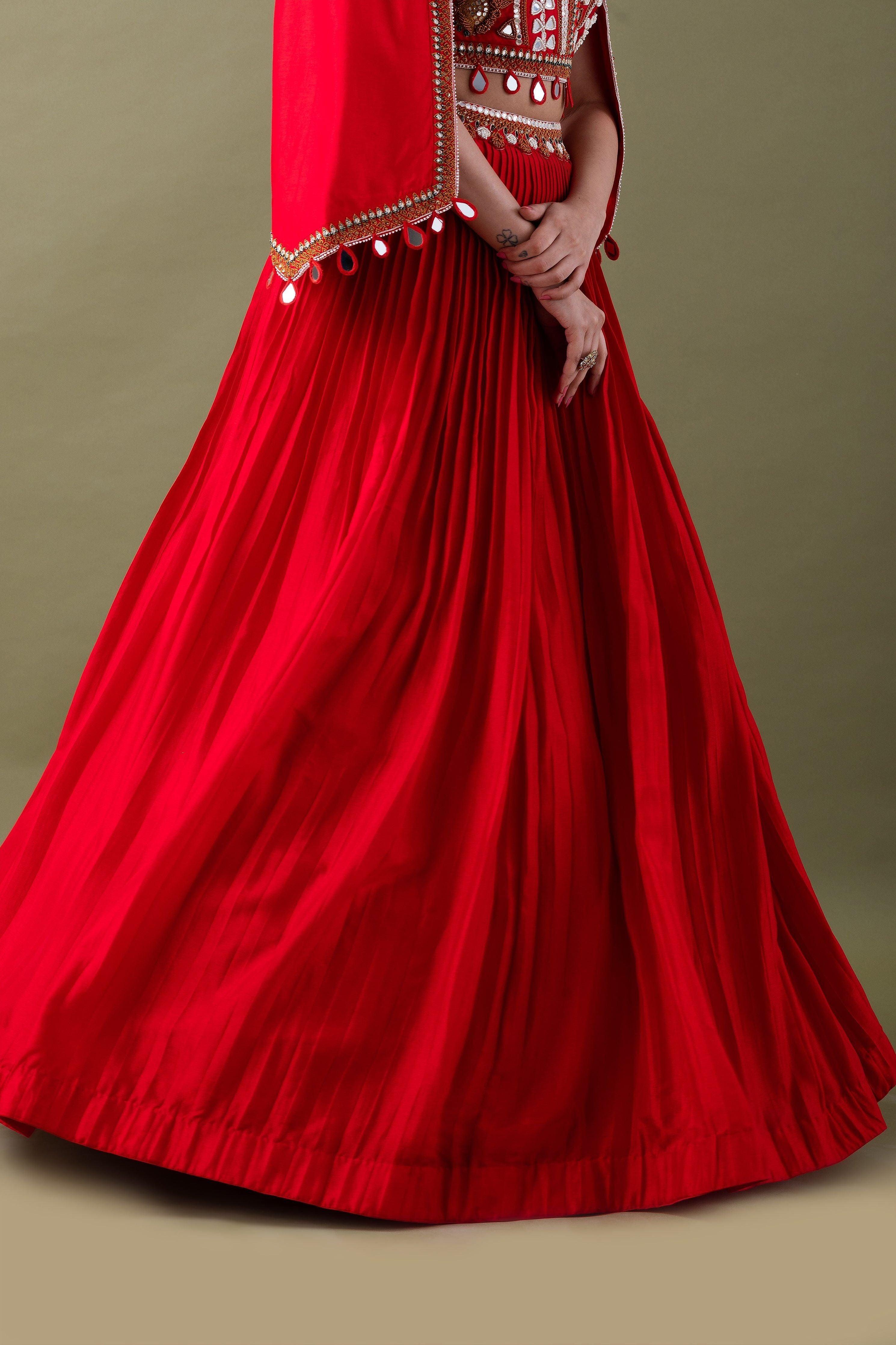 Vibrant Red Silk Lehenga Set Mokshaa
