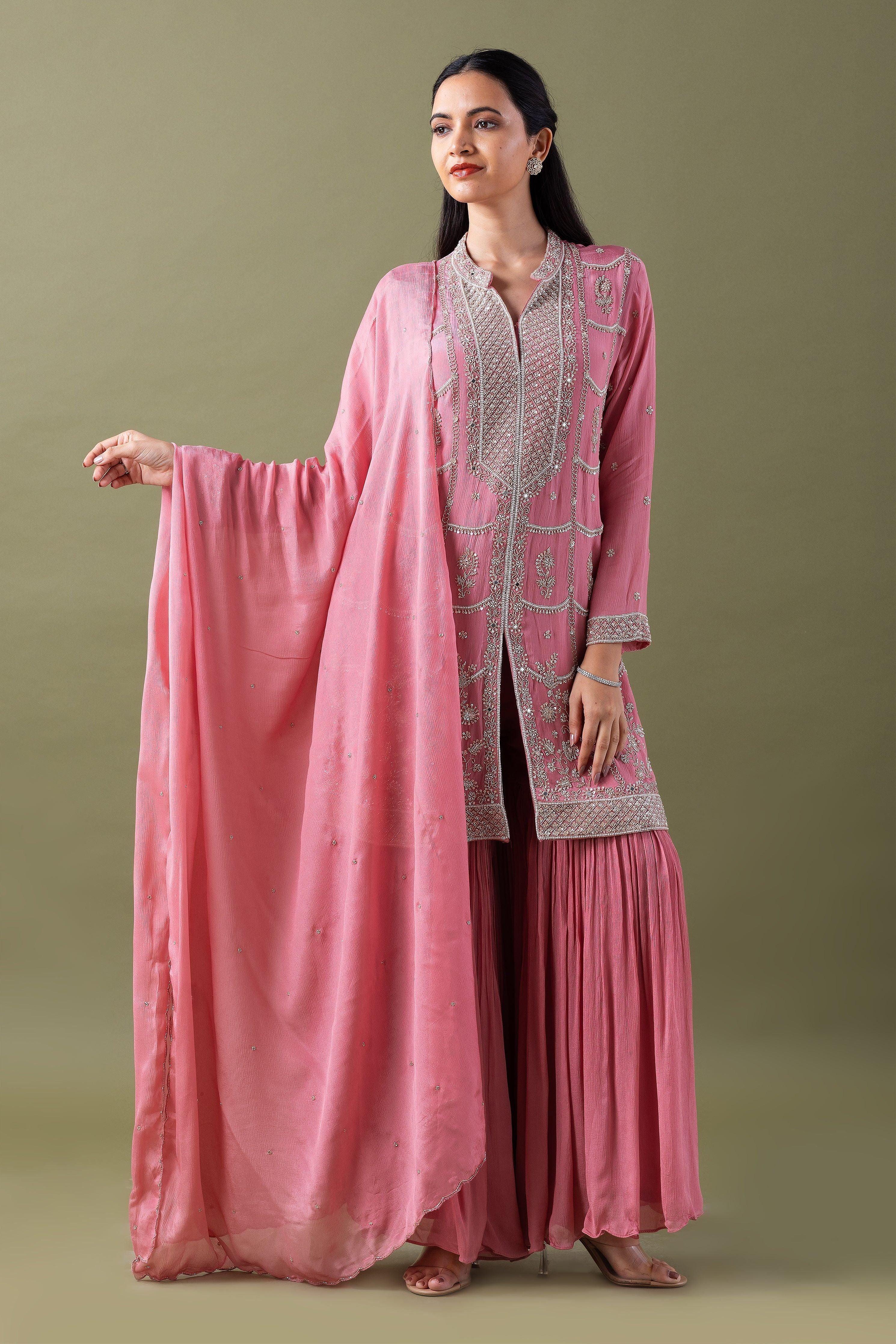 Rose Pink Embriodred Sharara Set - Mokshaa