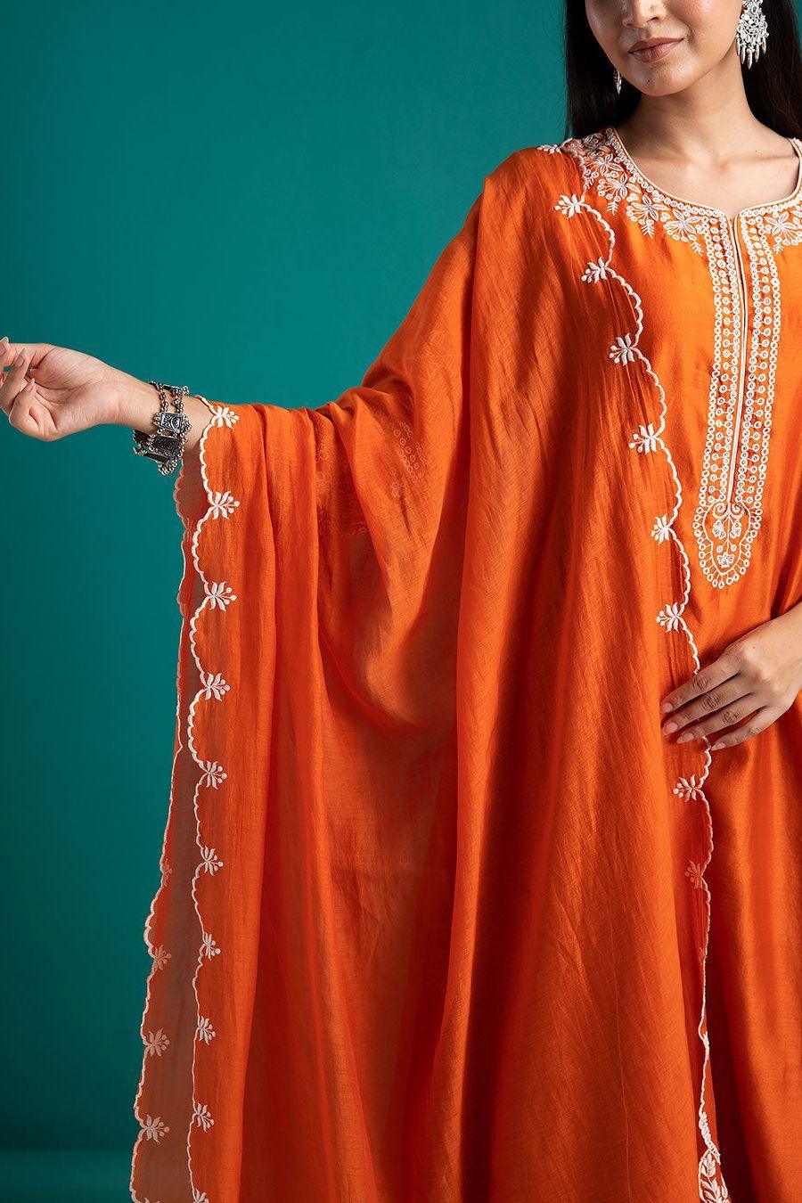Orange Kurta Set with Dupatta - Mokshaa