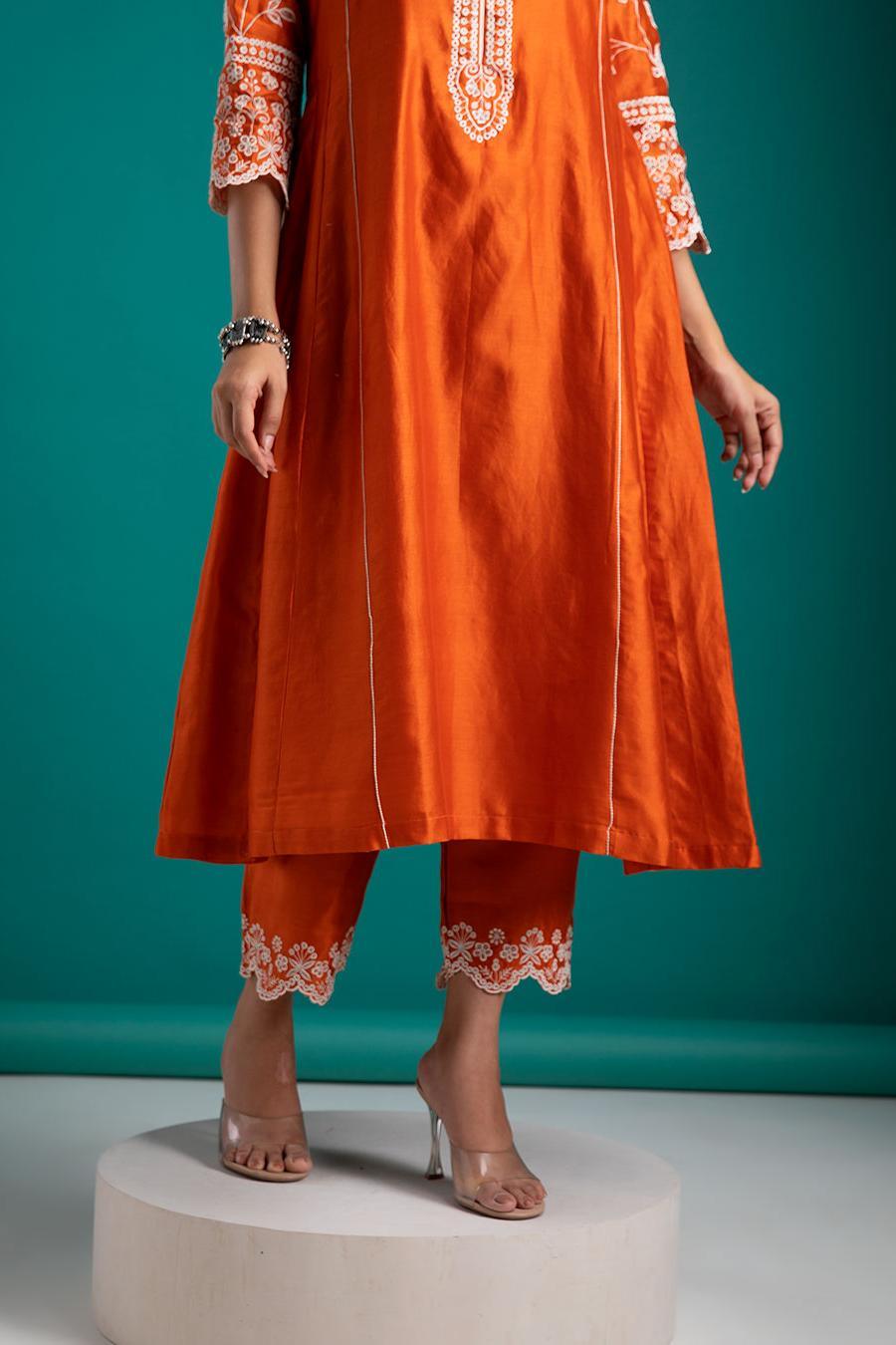 Orange Kurta Set with Dupatta - Mokshaa