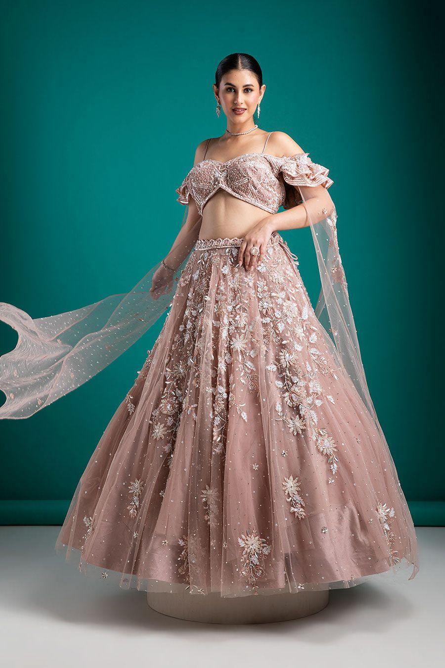 Blush Pink Embellished Lehenga Set - Mokshaa