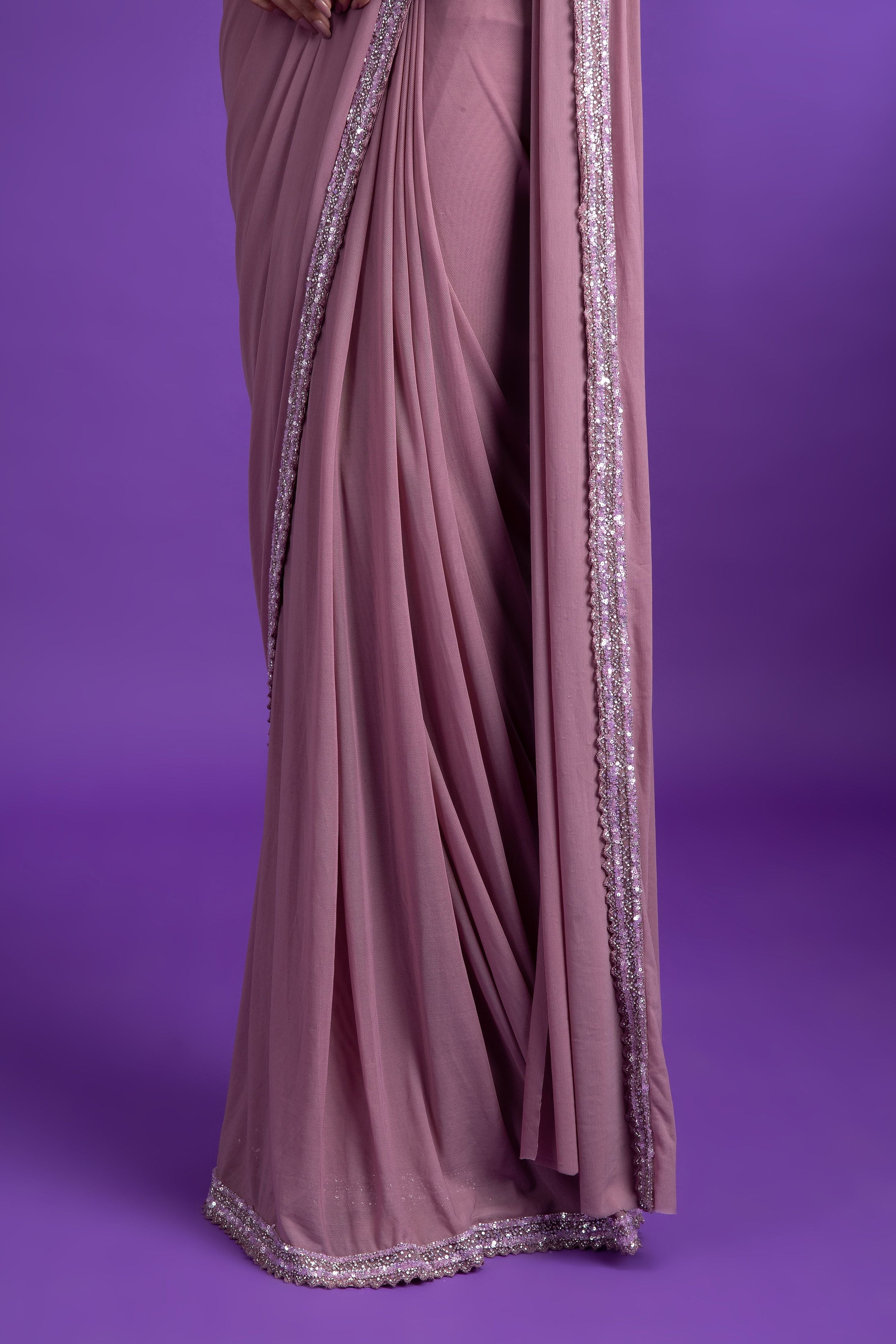 Lavender Net Drape Saree - Mokshaa