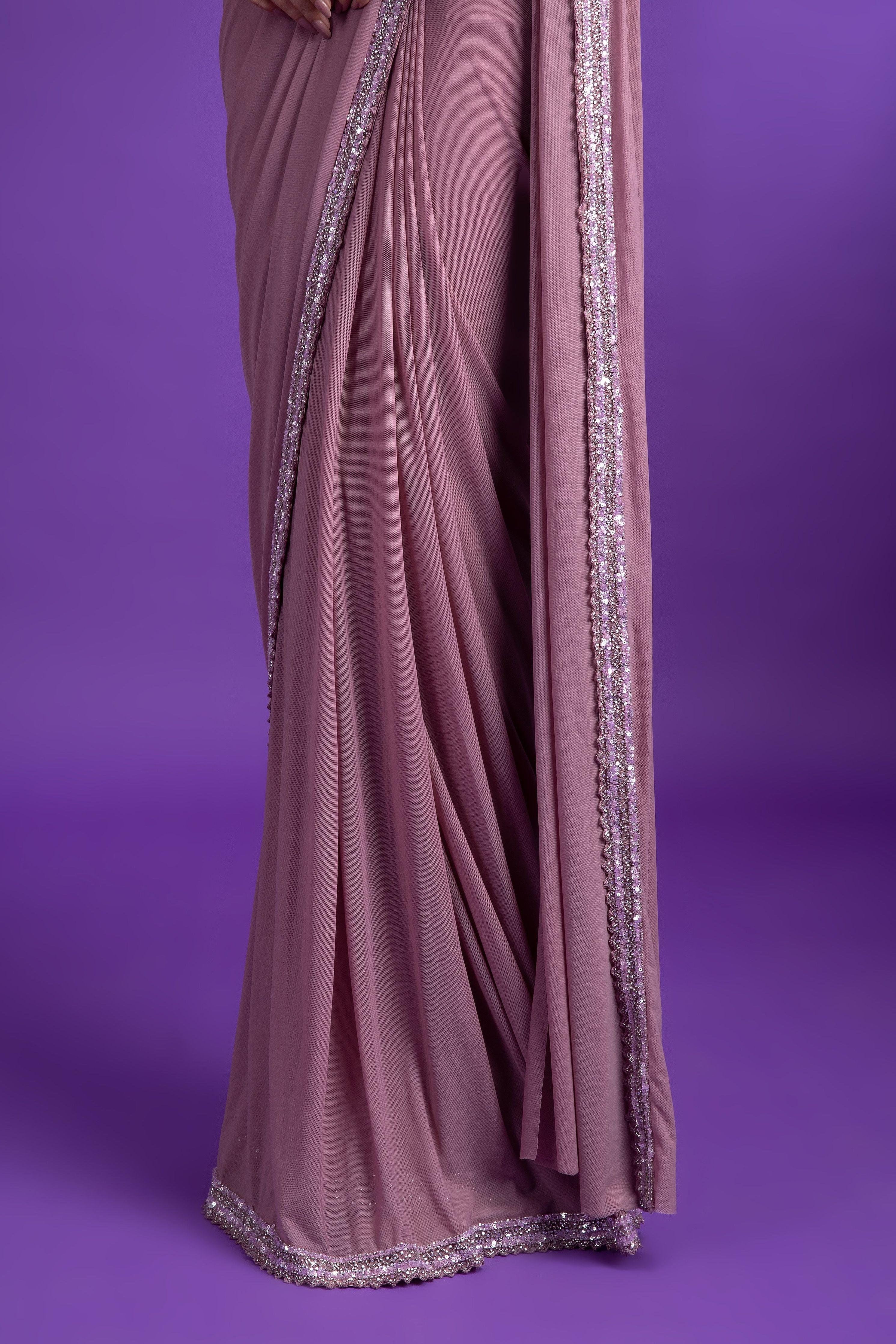 Lavender Net Drape Saree - Mokshaa