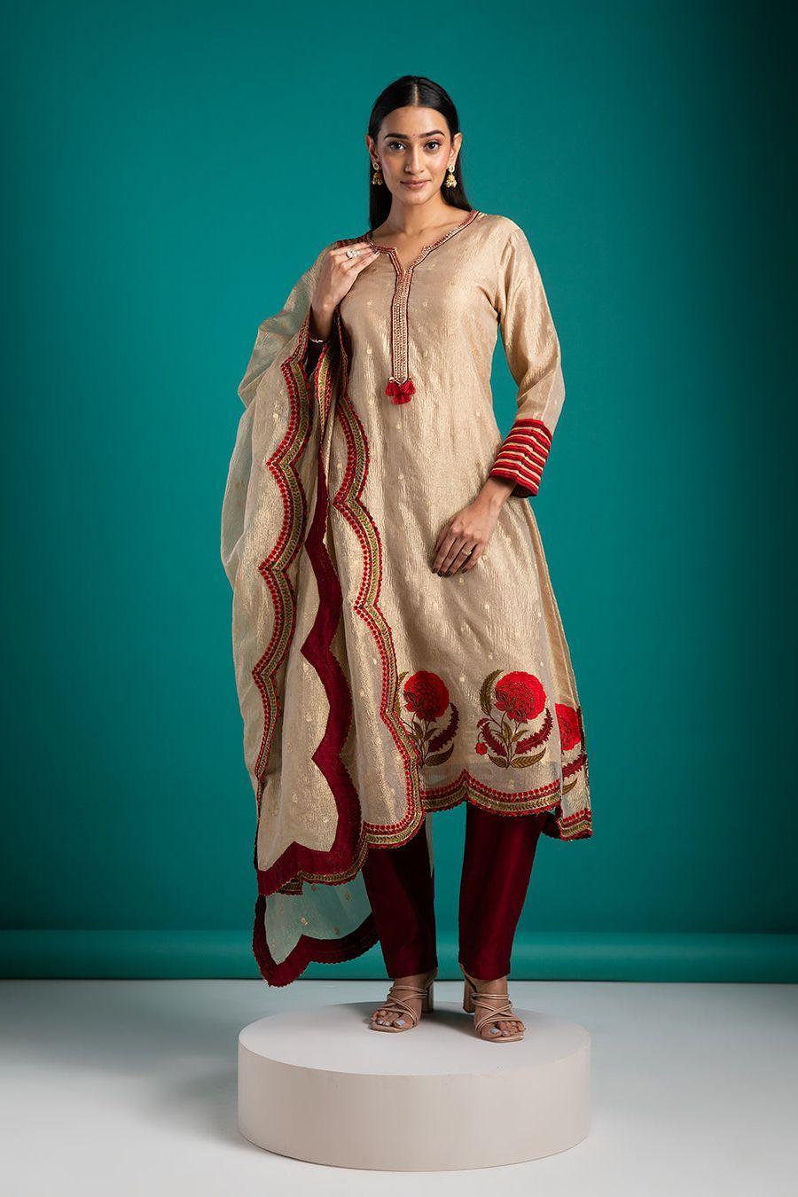 Gold Tissue Kurta Set | Mokshaa