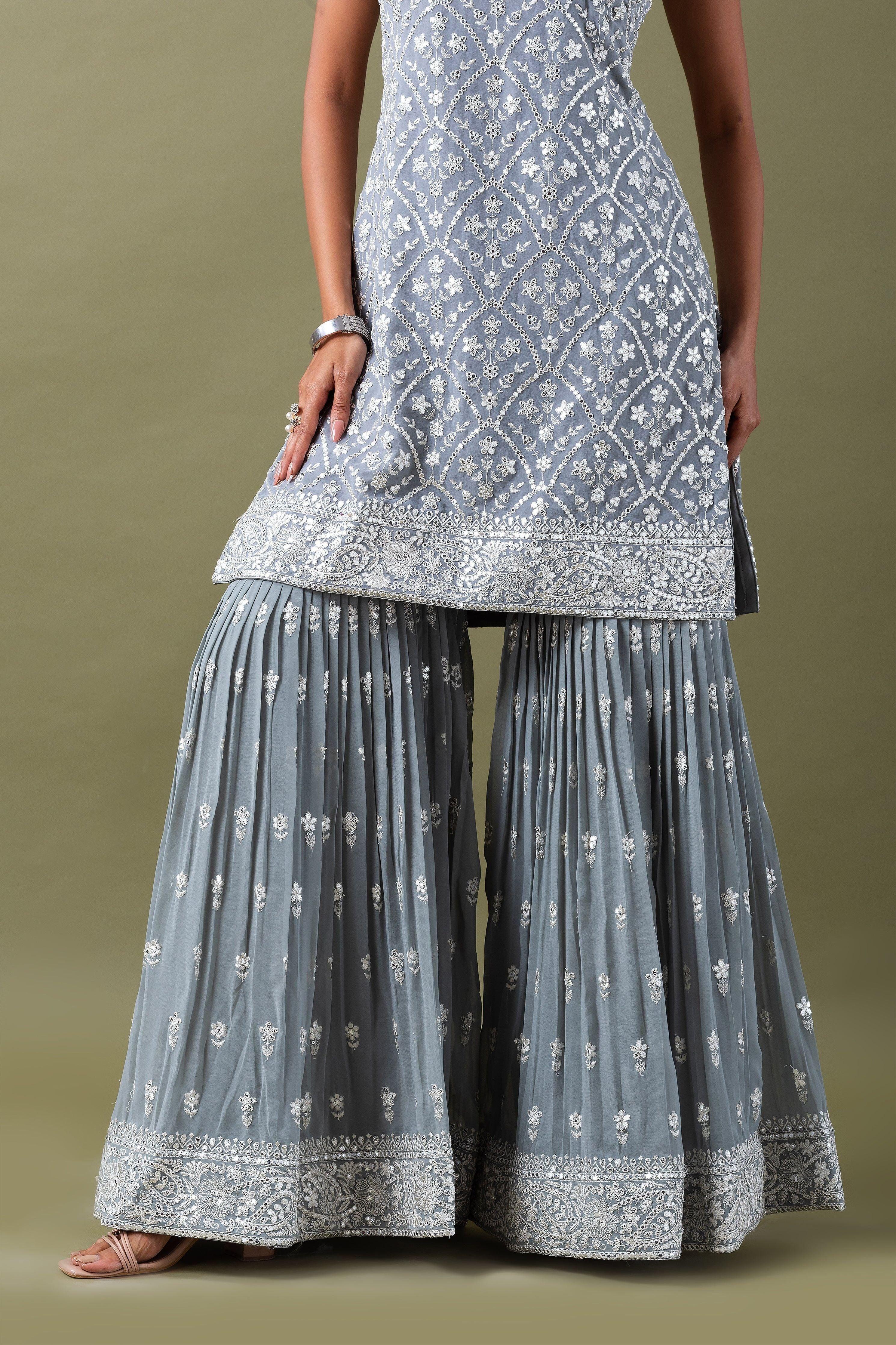 Steel Grey Sharara Set - Mokshaa