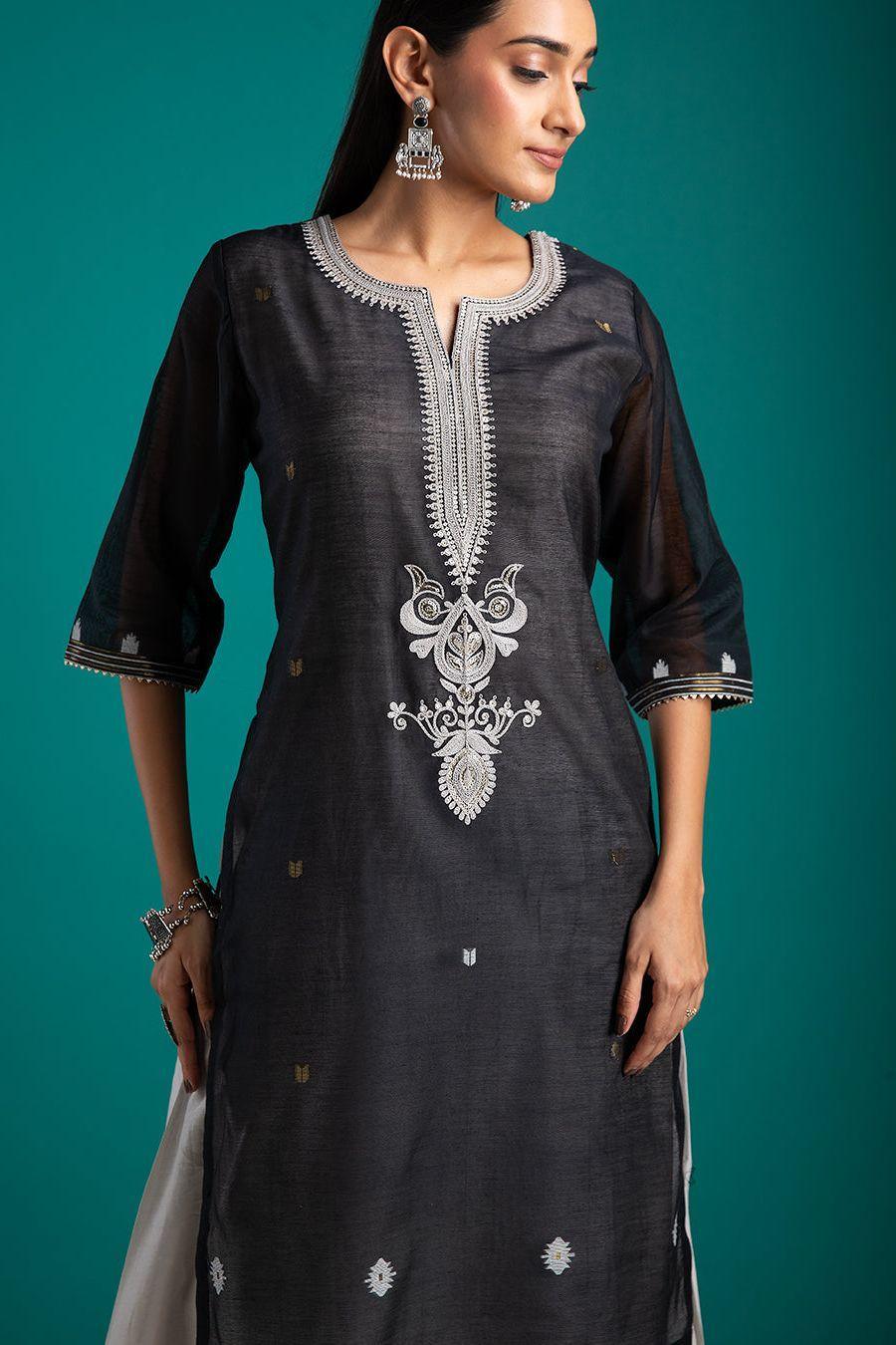 Black and White Kurta Set - Mokshaa