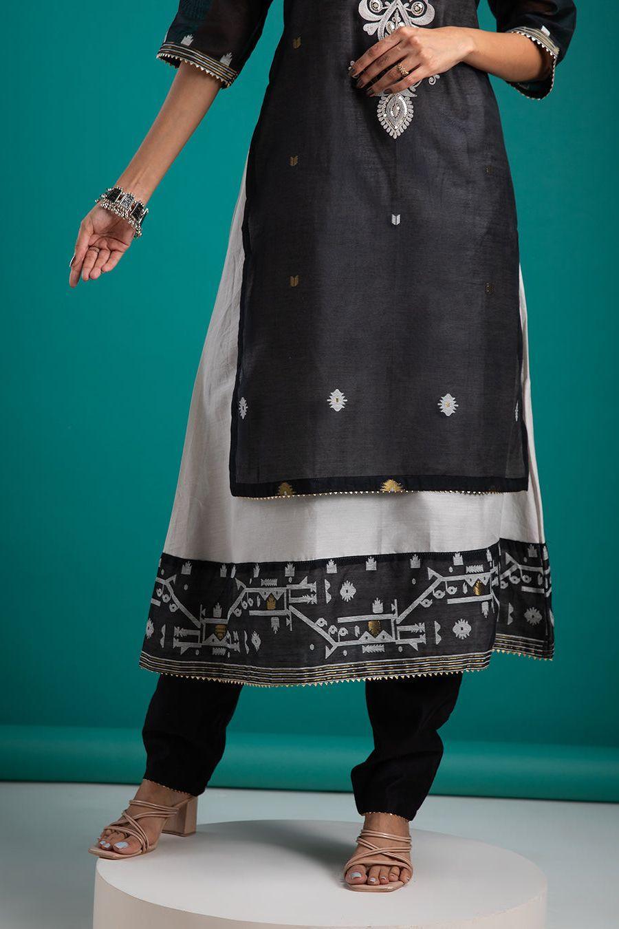 Black and White Kurta Set - Mokshaa