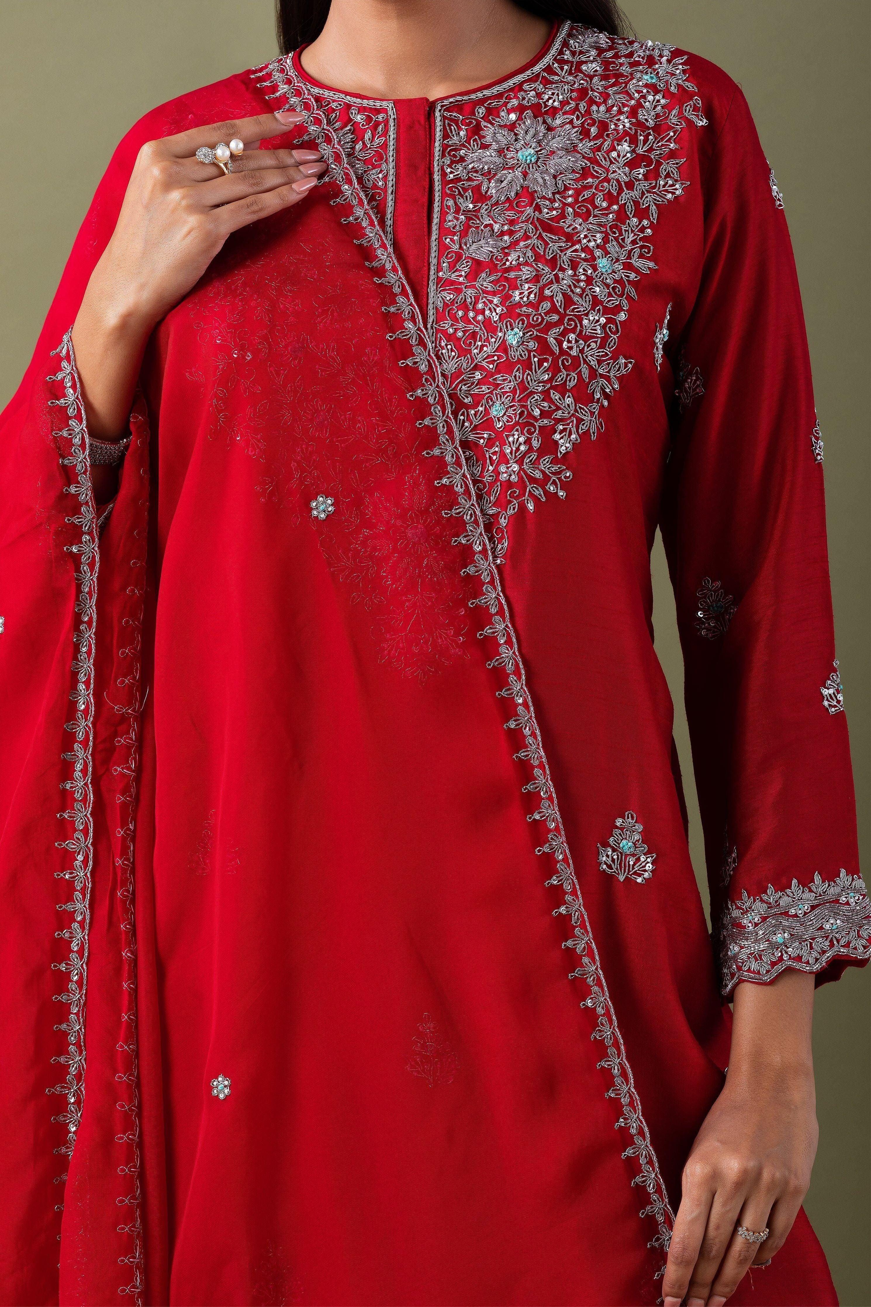 Vibrant Red Sharara Set - Mokshaa