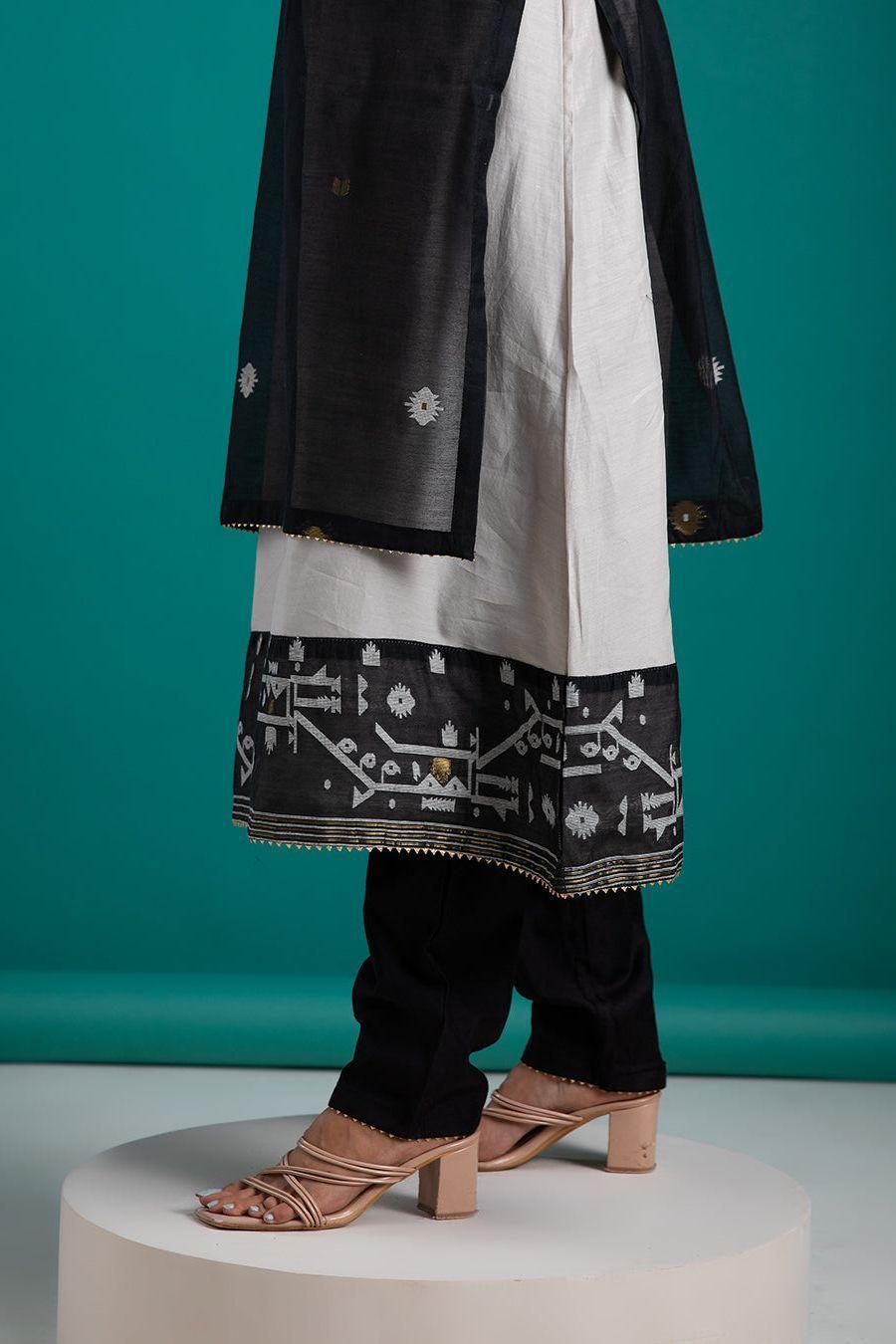Black and White Kurta Set - Mokshaa