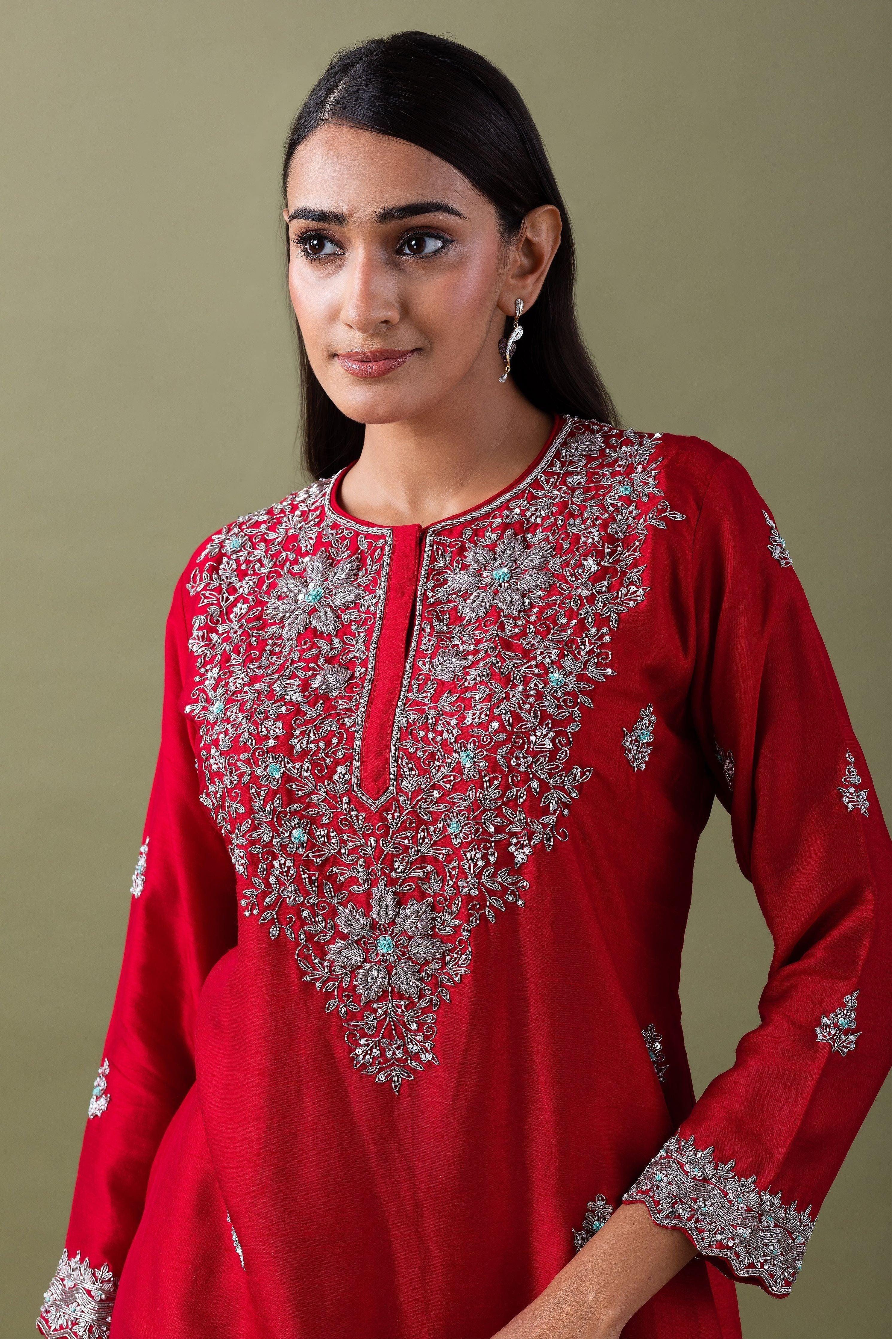 Vibrant Red Sharara Set - Mokshaa