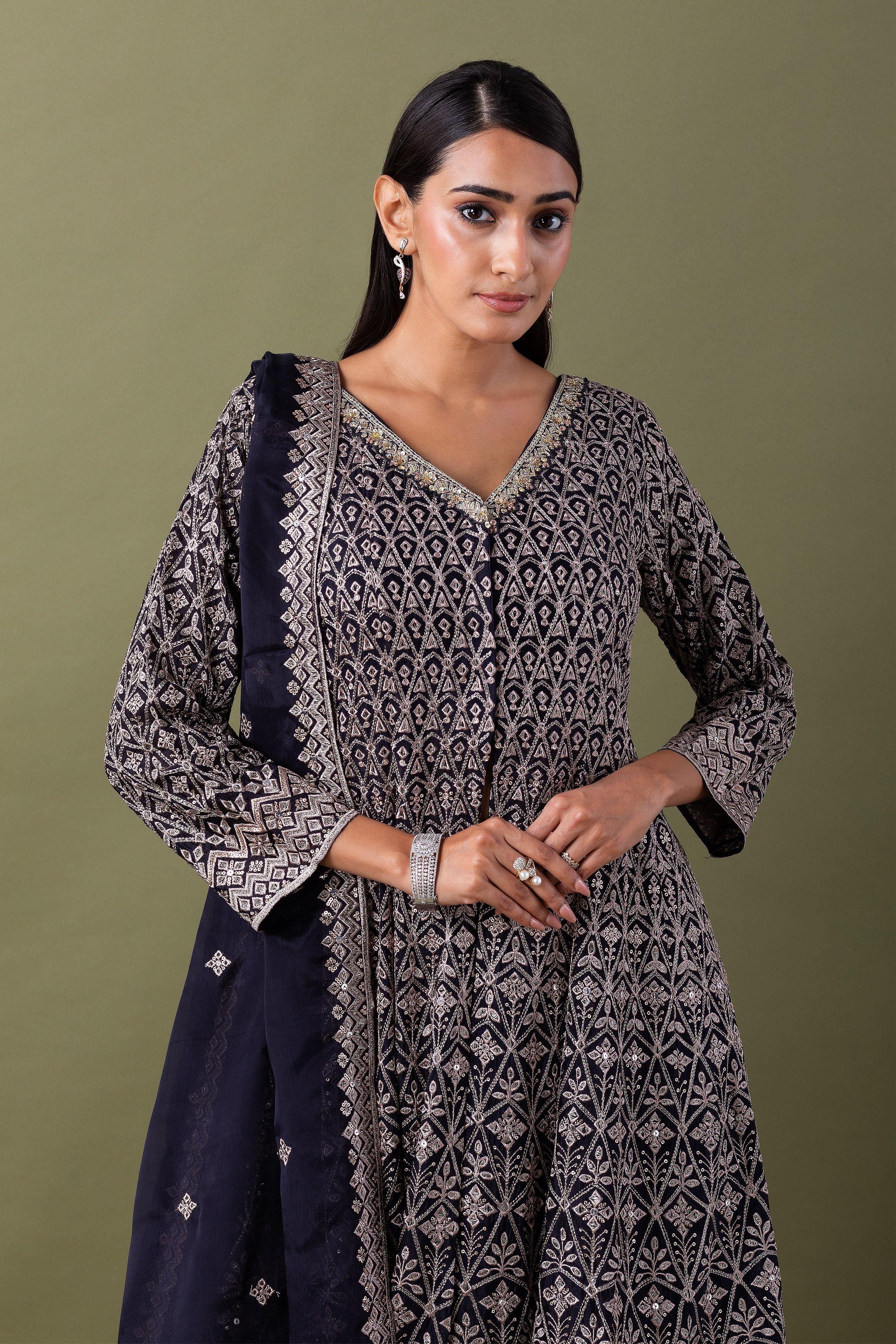 Deep Blue Anarkali Set - Mokshaa