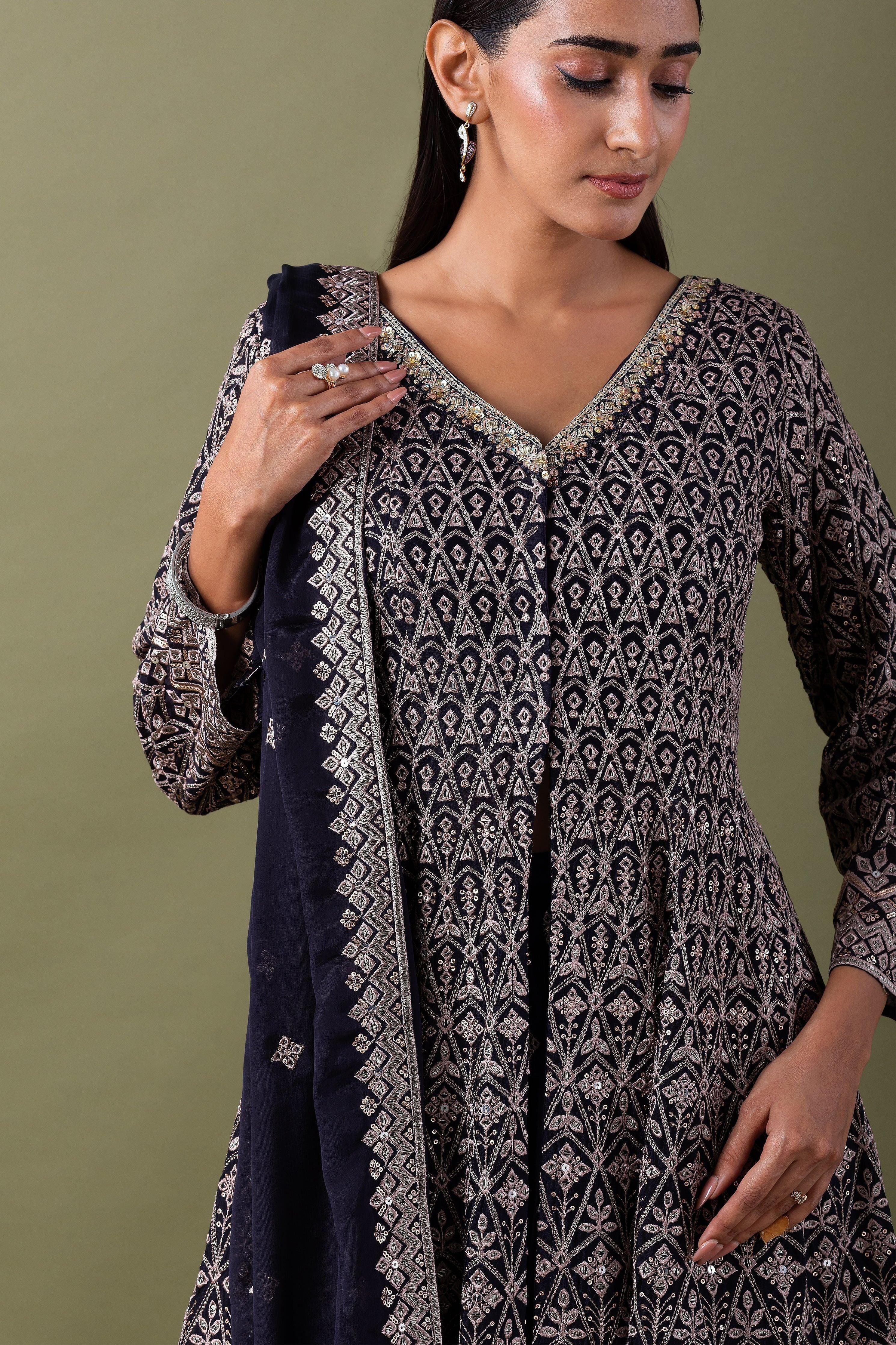 Deep Blue Anarkali Set - Mokshaa
