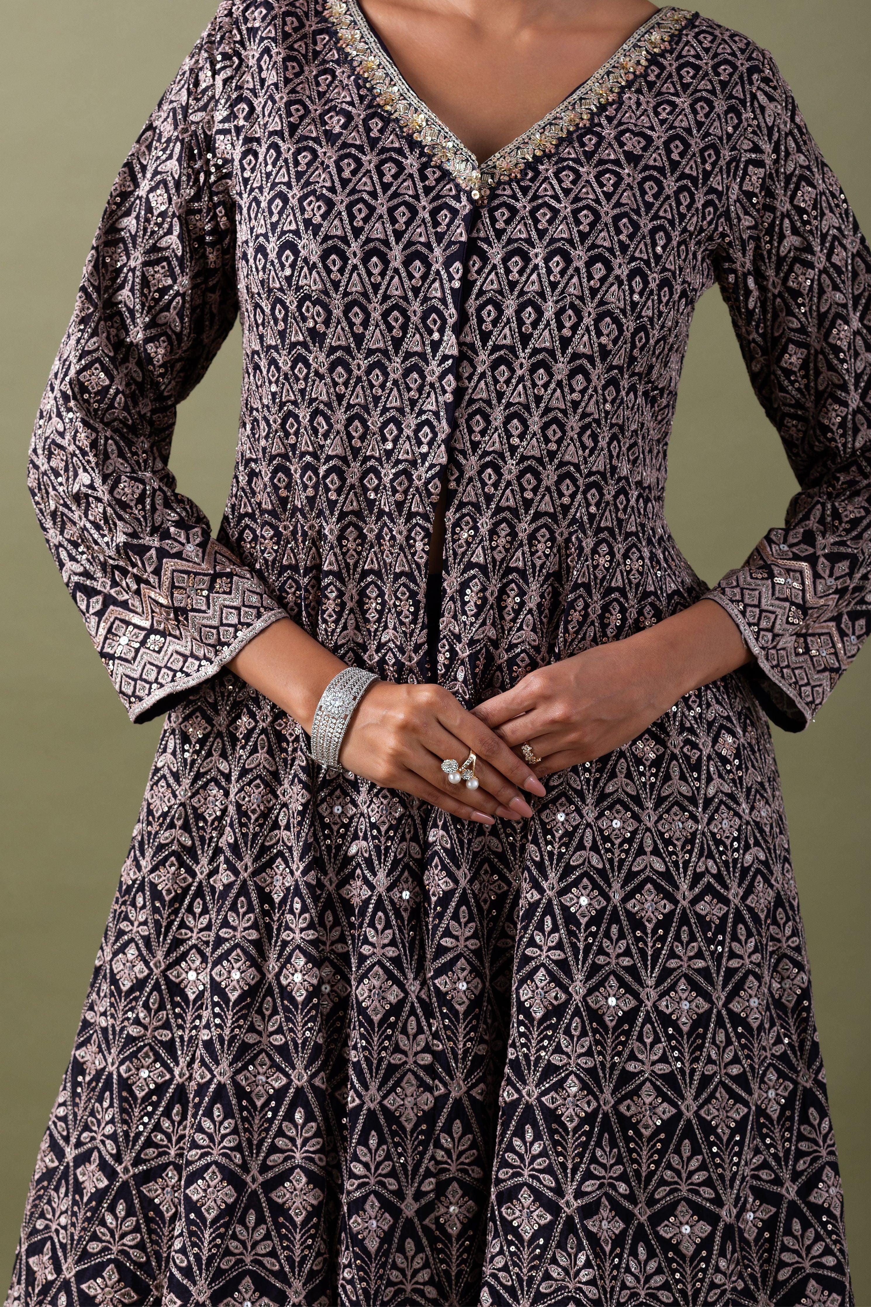 Deep Blue Anarkali Set - Mokshaa
