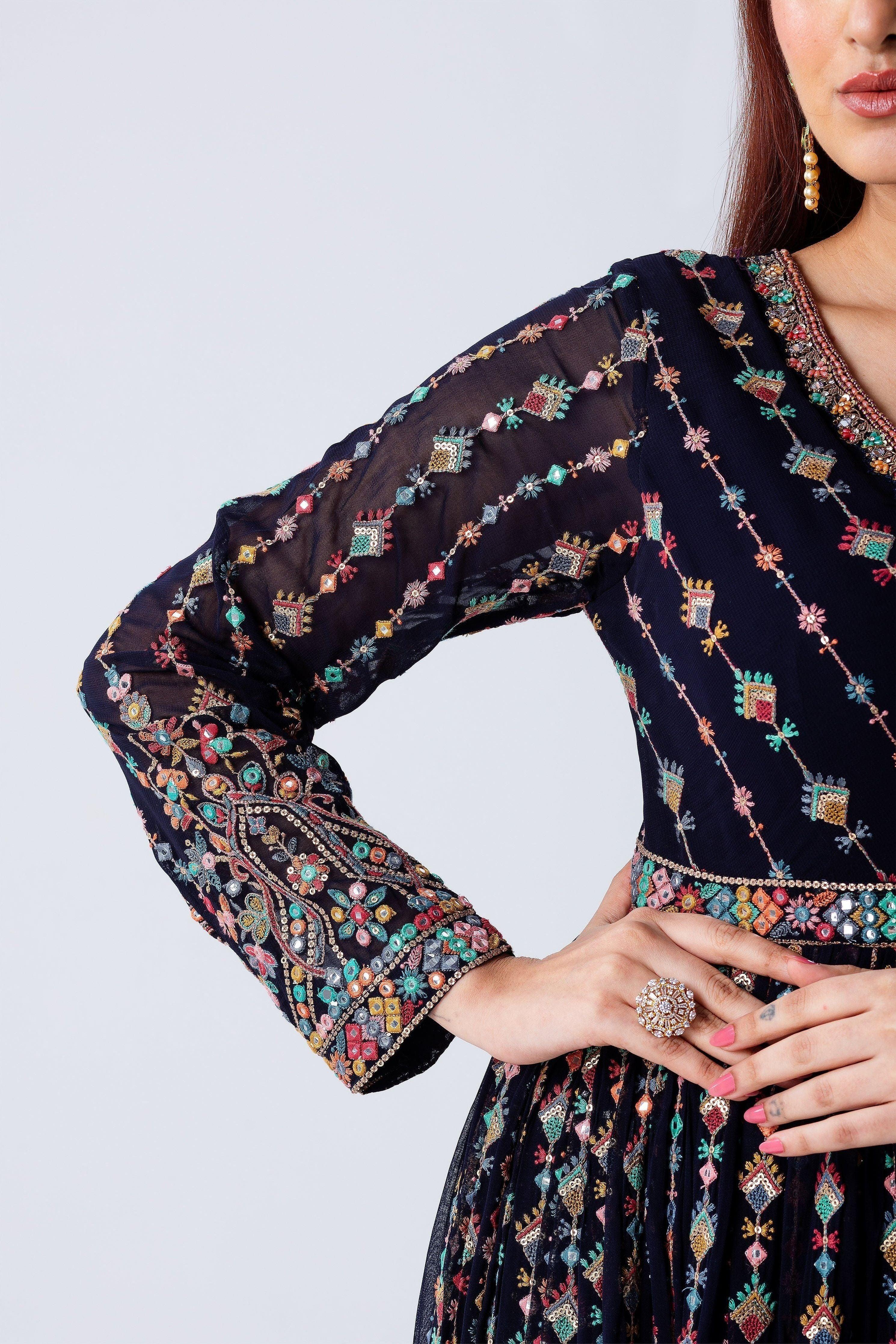 Navy Blue Anarkali Set - Mokshaa