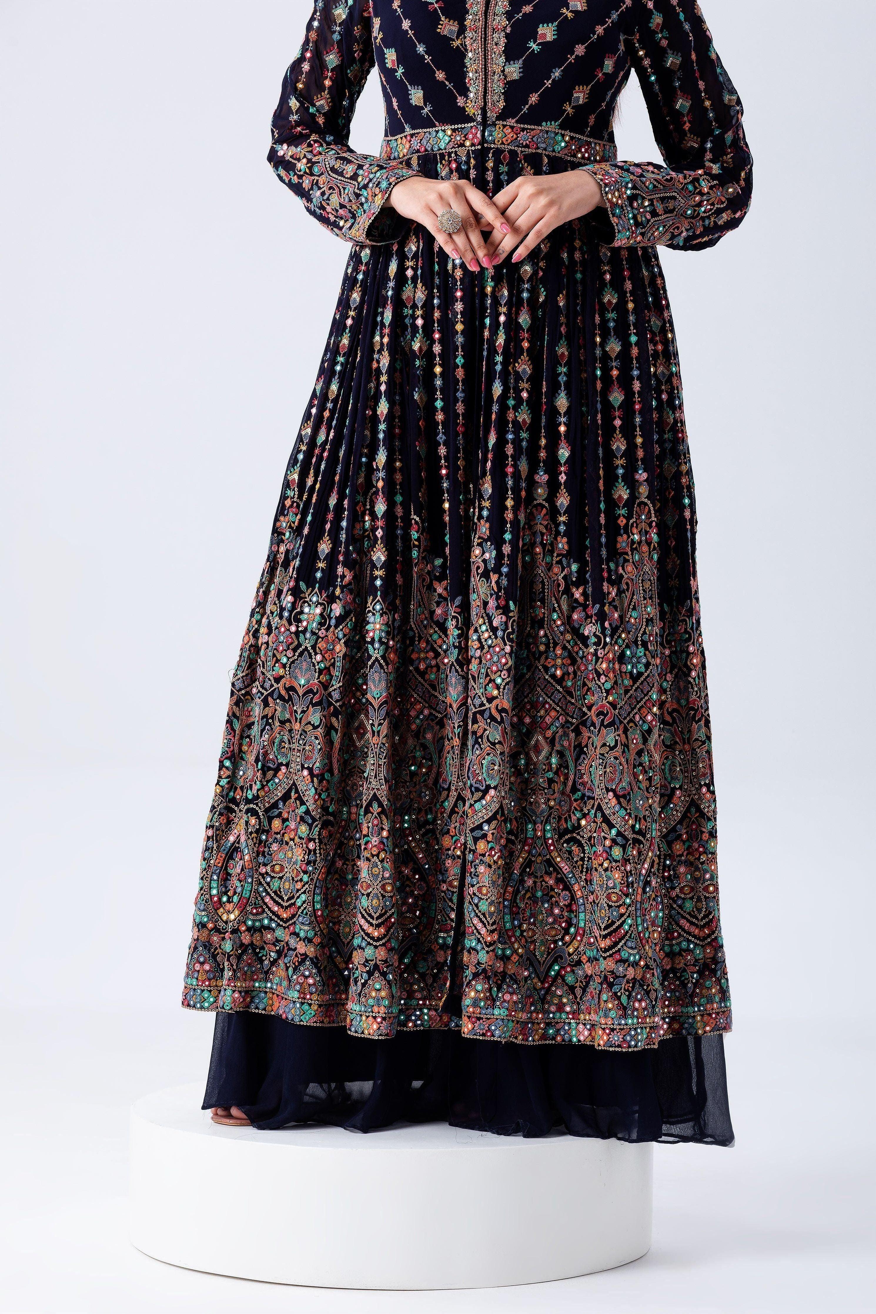 Navy Blue Anarkali Set - Mokshaa