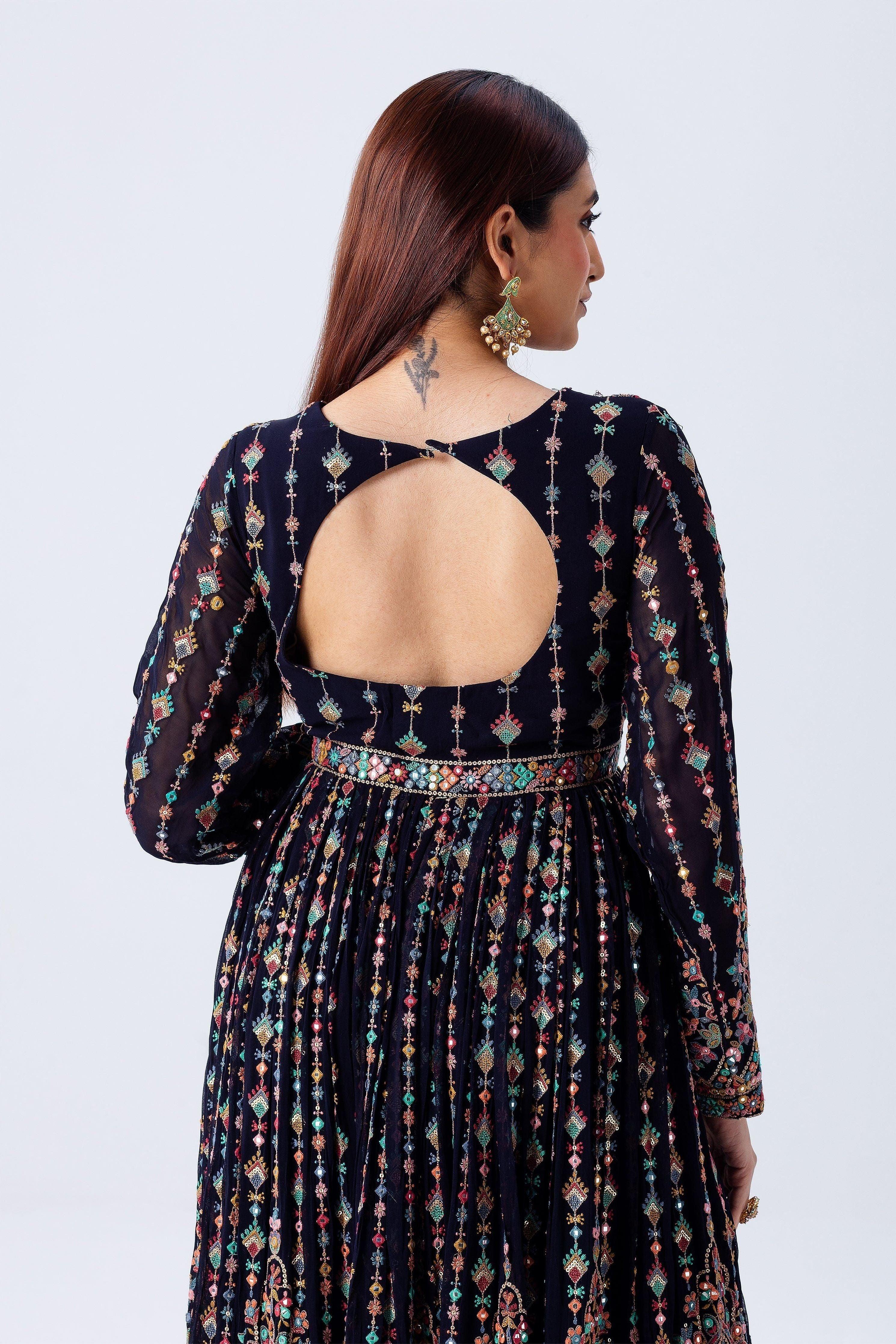 Navy Blue Anarkali Set - Mokshaa