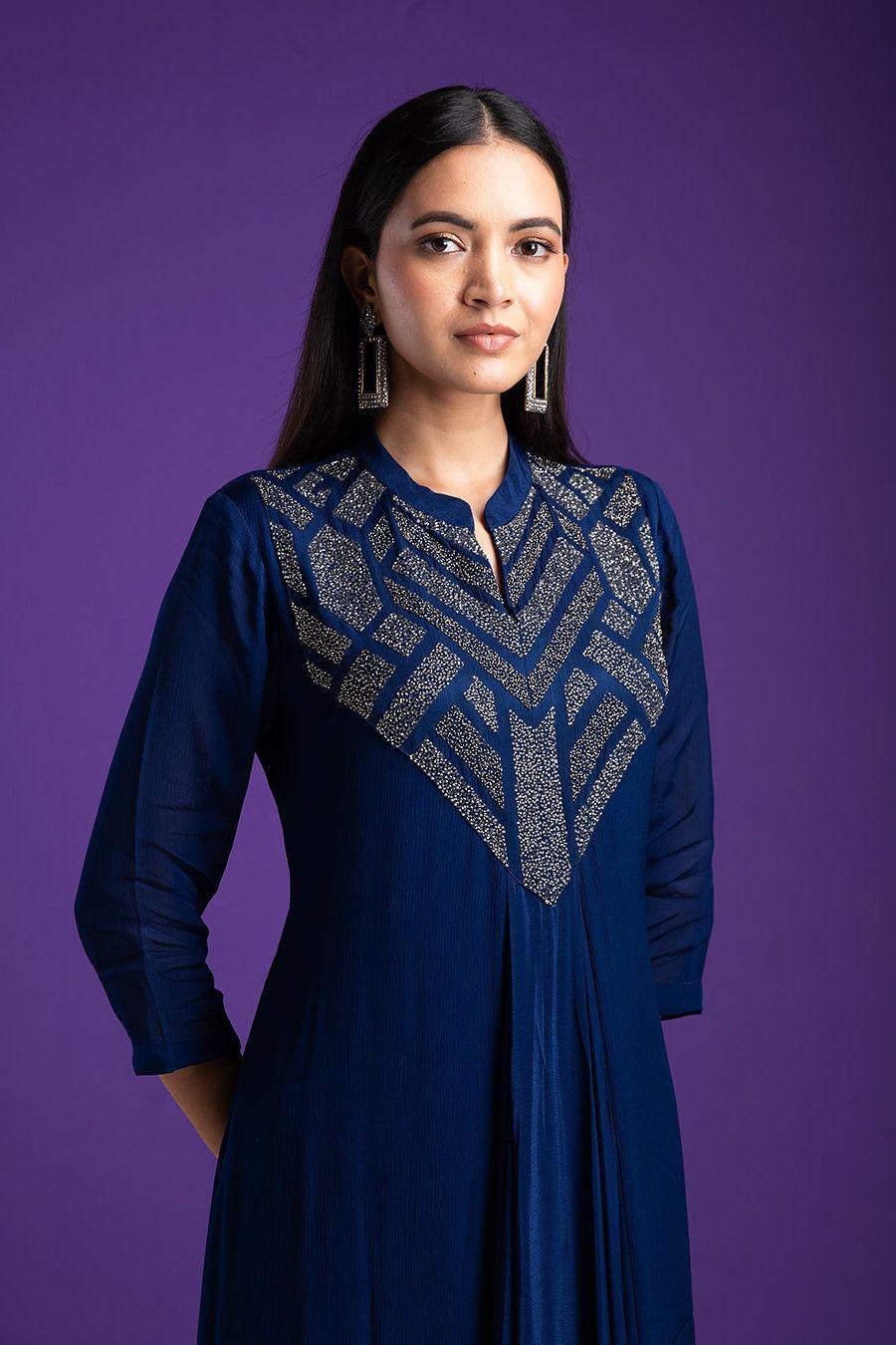 Navy Blue Dress - Mokshaa