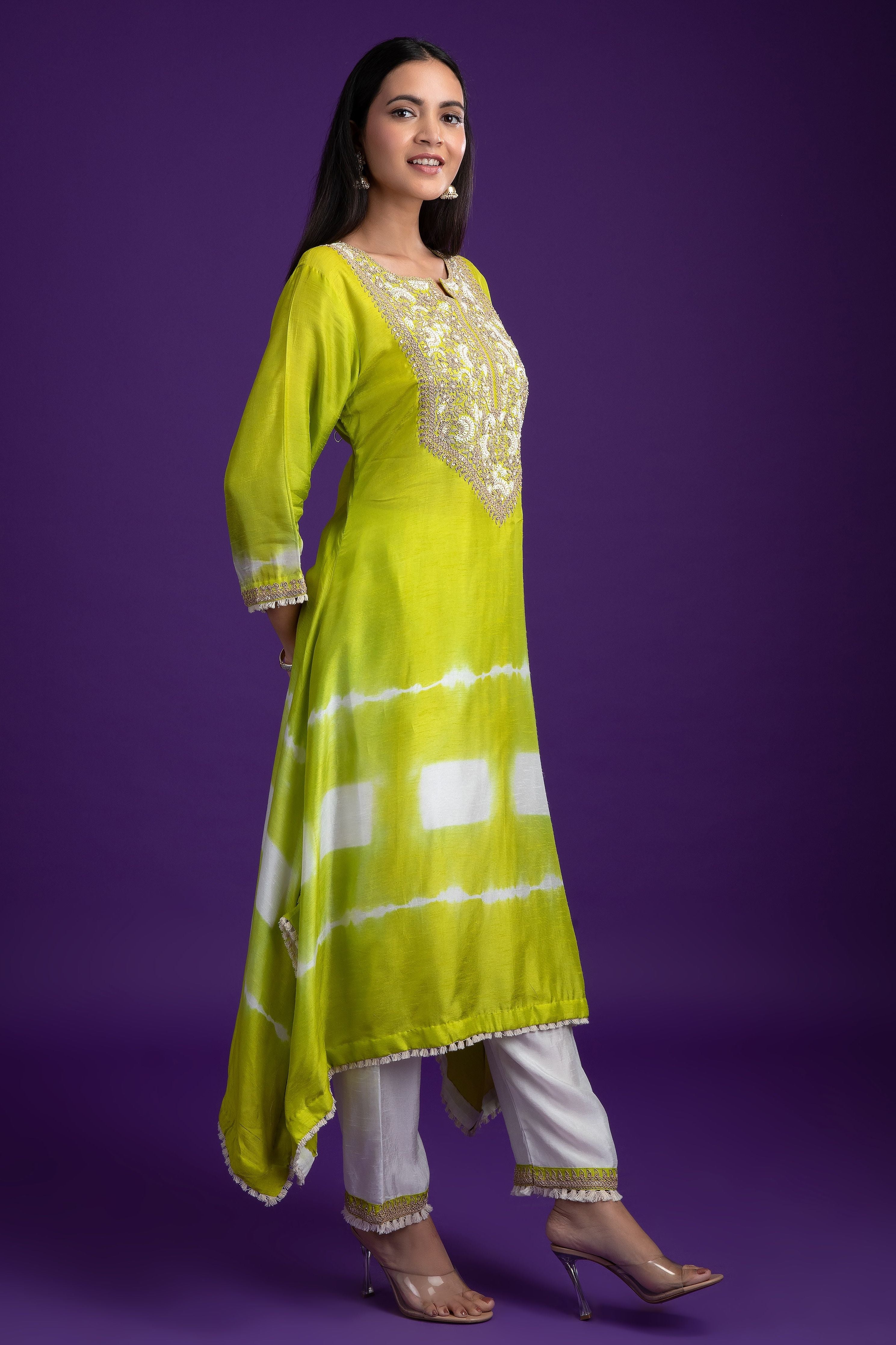 Green Tie-Dye Silk Kurti set - Mokshaa