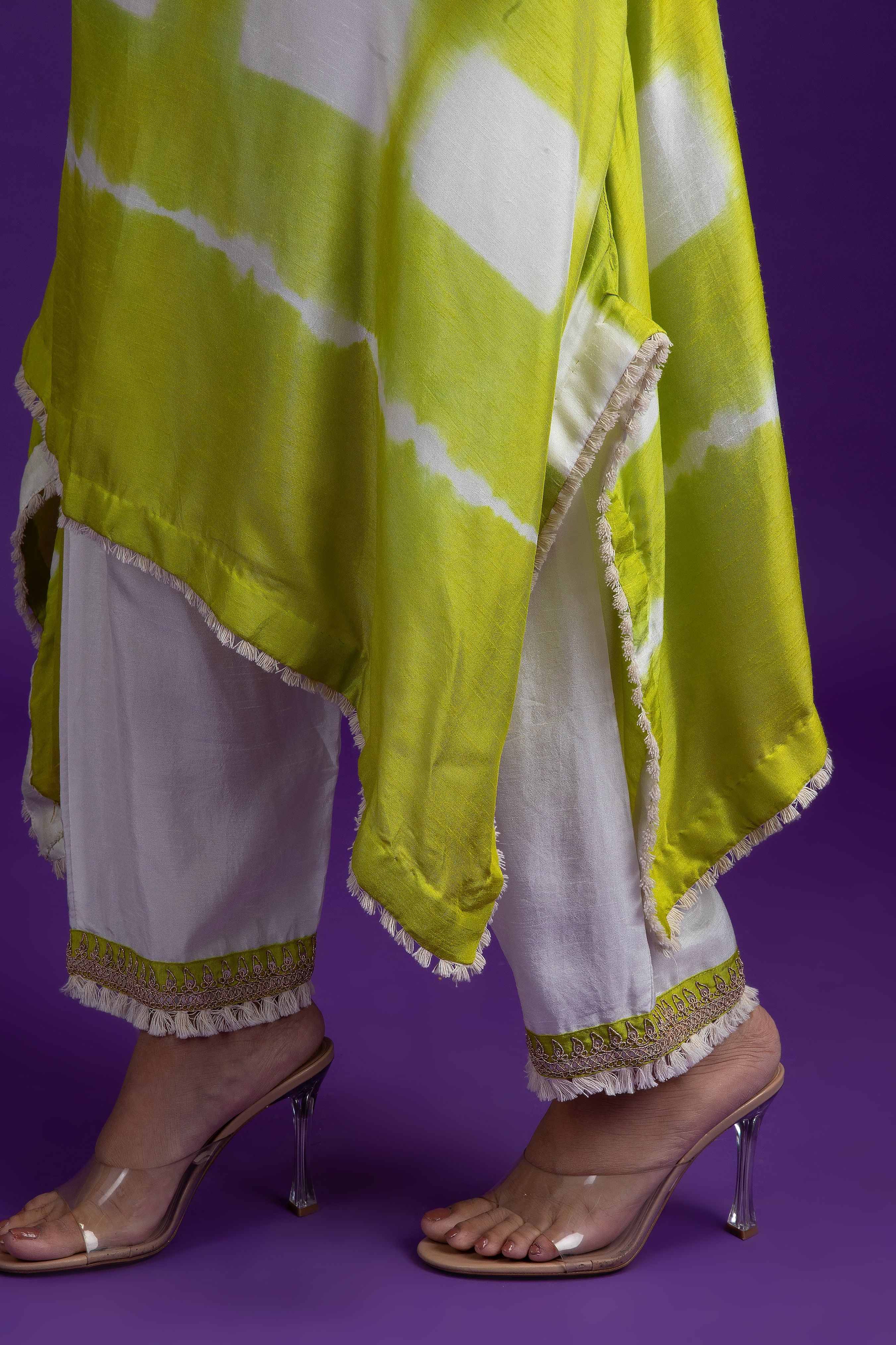 Green Tie-Dye Silk Kurti set - Mokshaa