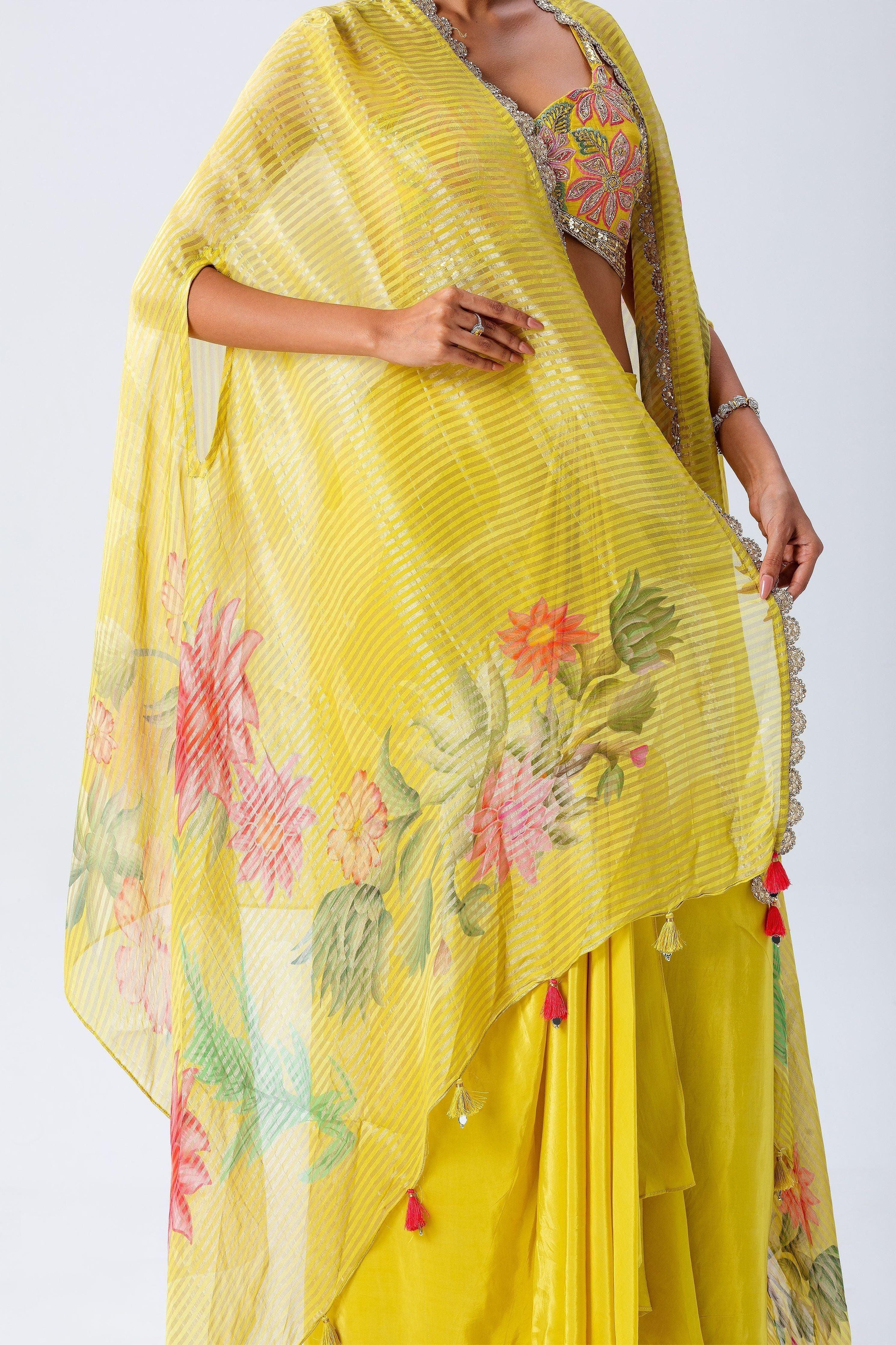 Yellow Cape Skirt Set - Mokshaa