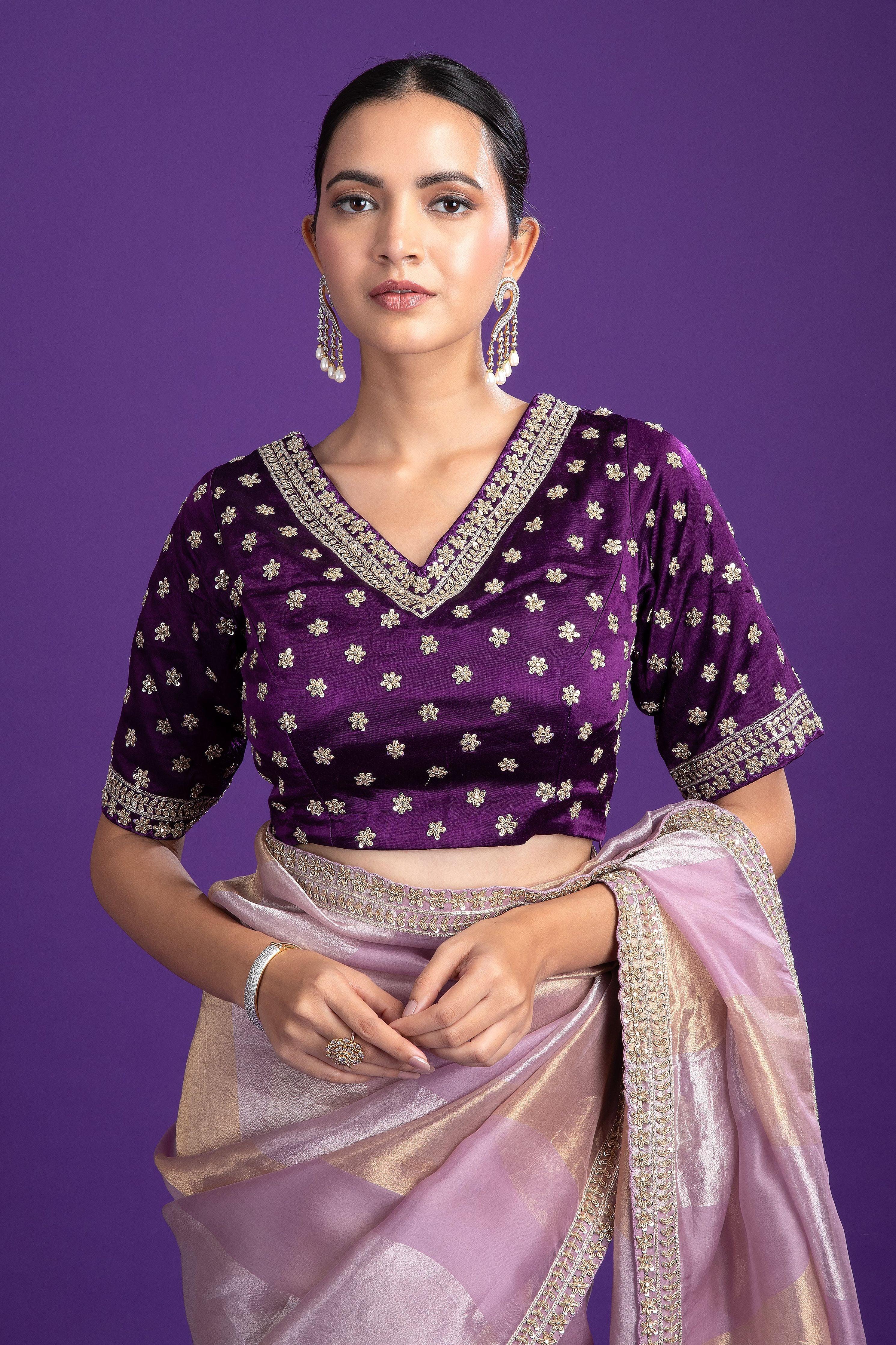 Lilac Tissue Organza Saree with Zari Detailing - Mokshaa