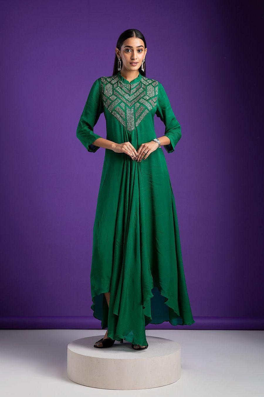 Emerald Green Dress - Mokshaa