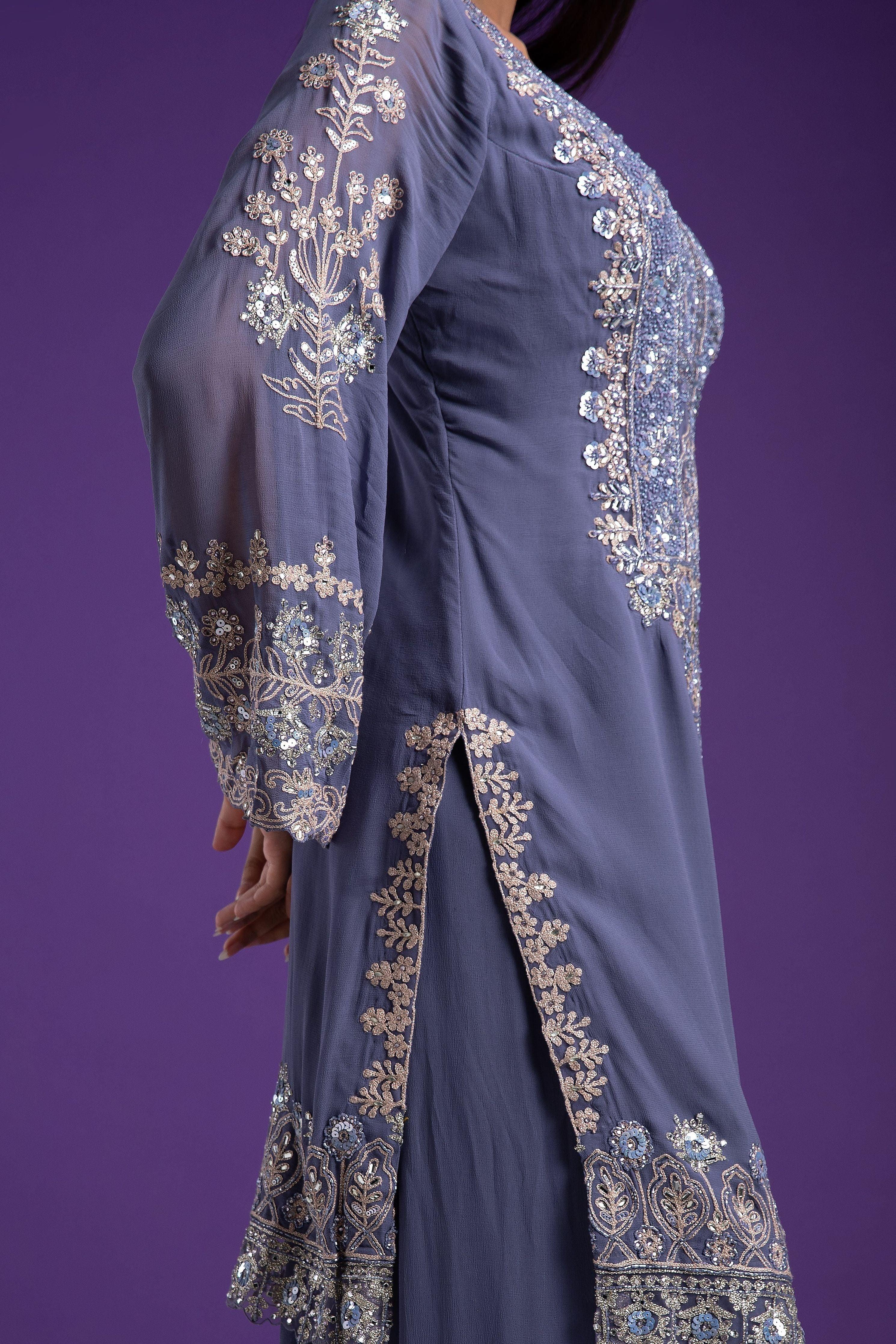 Blue Grey Sharara Set - Mokshaa