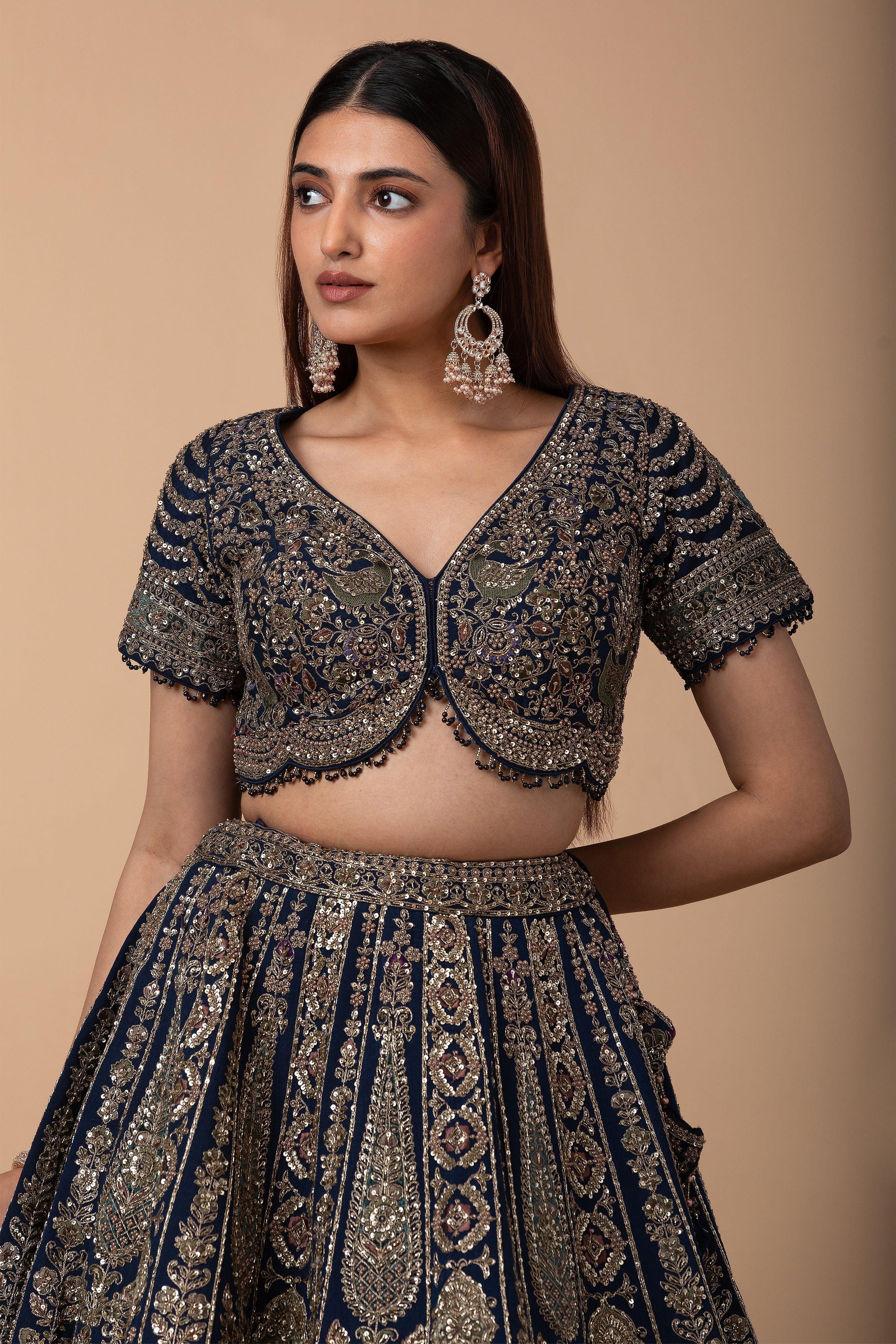 Midnight Blue Zardosi Embroidered Lehenga Set - Mokshaa