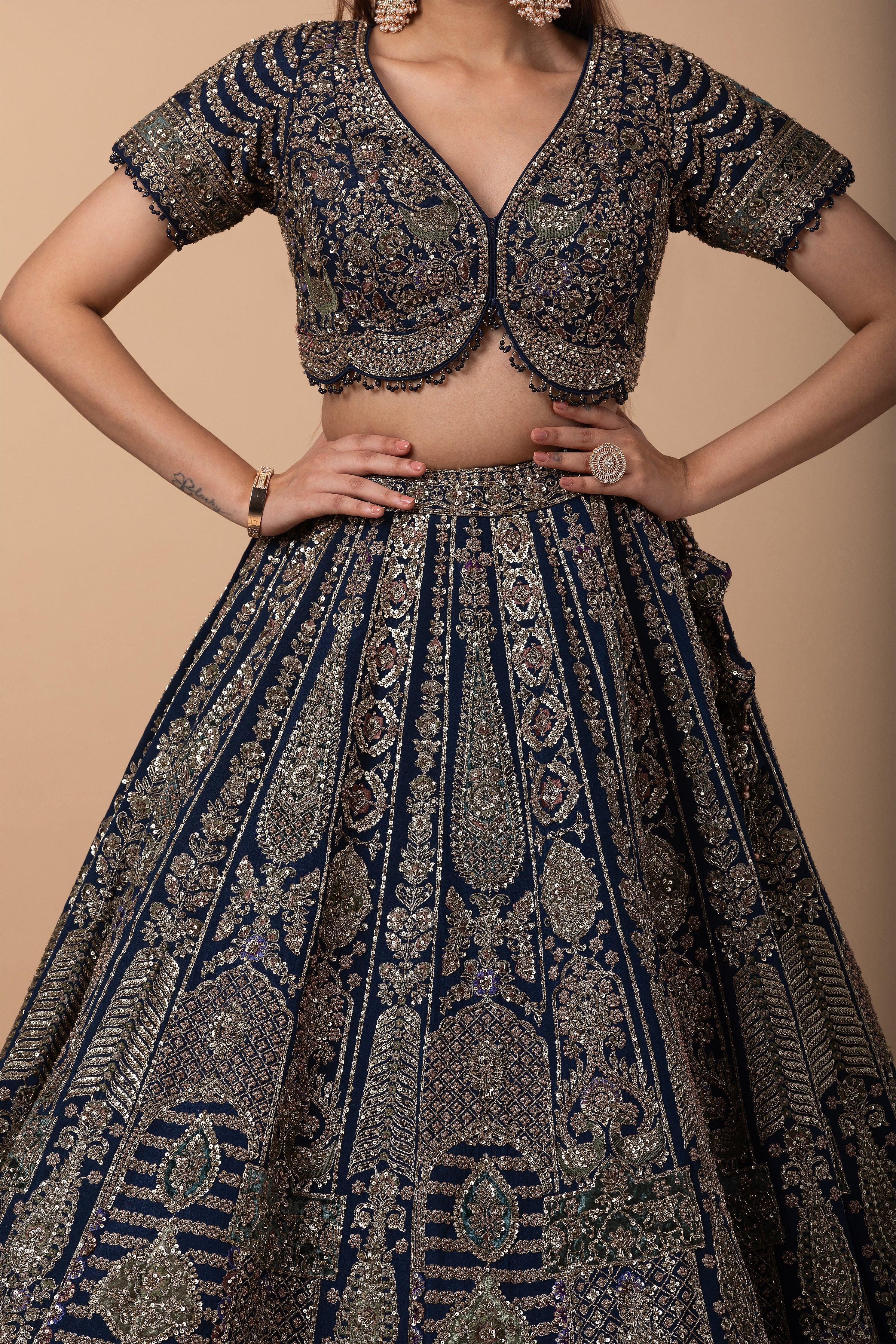 Midnight Blue Zardosi Embroidered Lehenga Set - Mokshaa