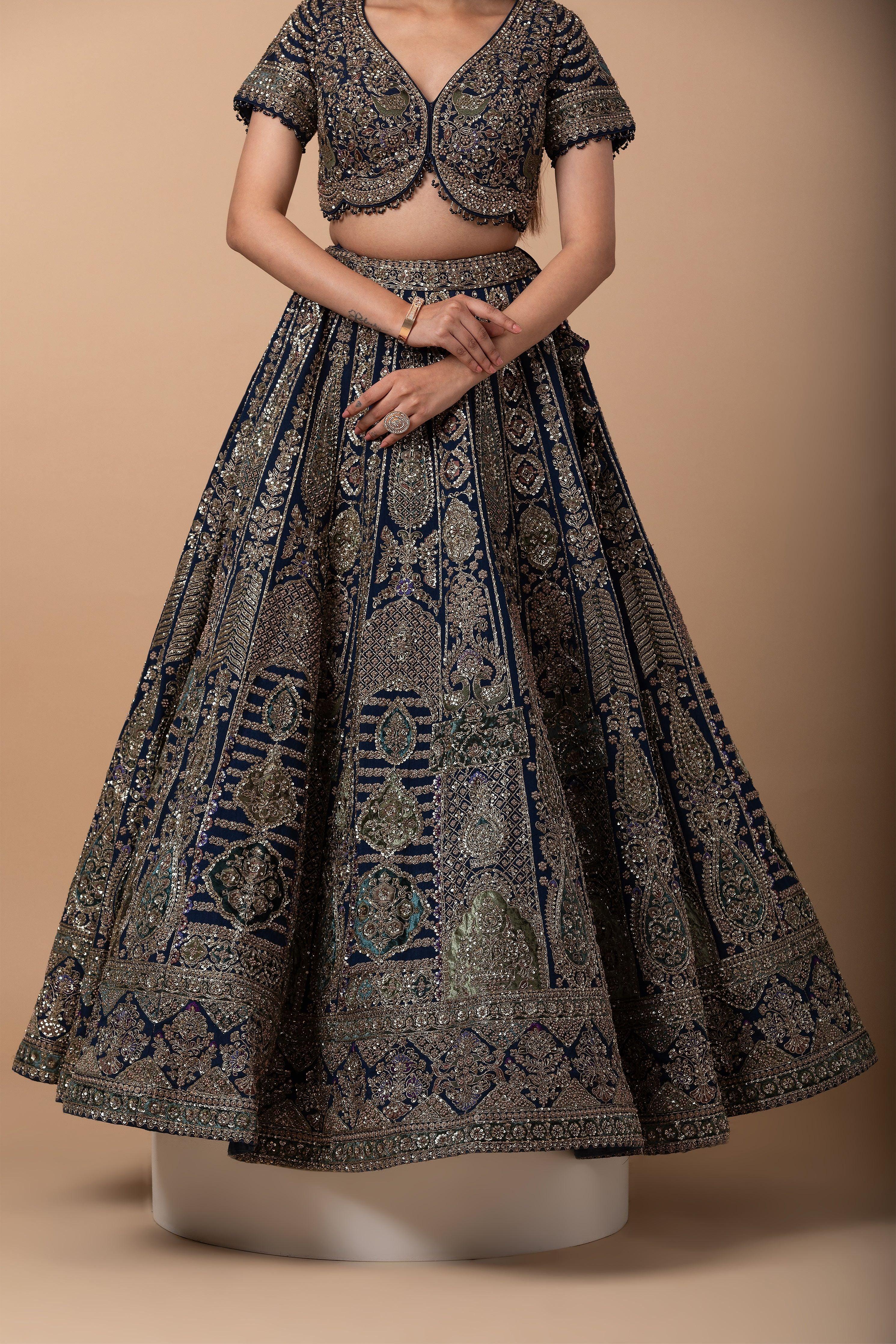 Midnight Blue Zardosi Embroidered Lehenga Set - Mokshaa