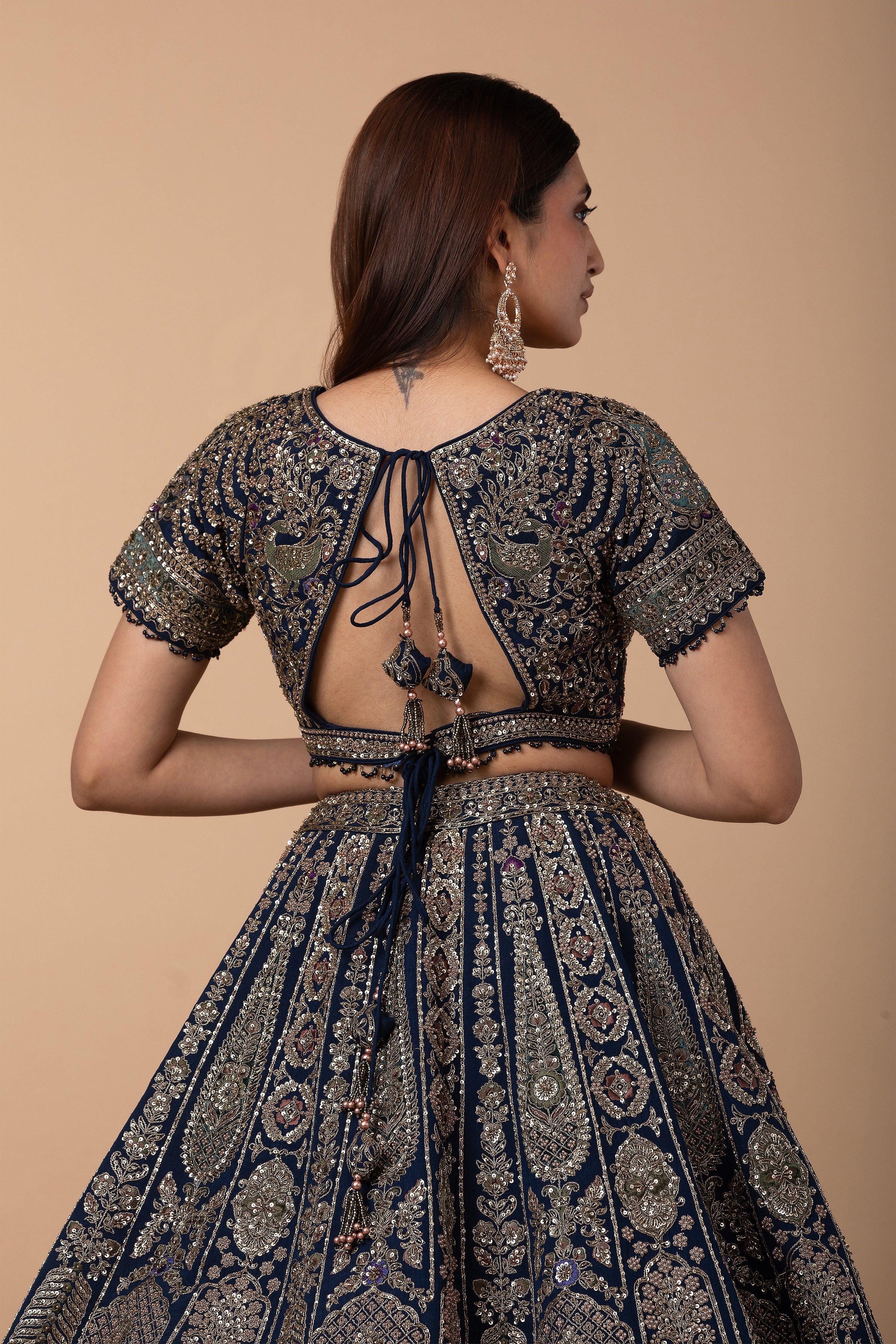 Midnight Blue Zardosi Embroidered Lehenga Set - Mokshaa