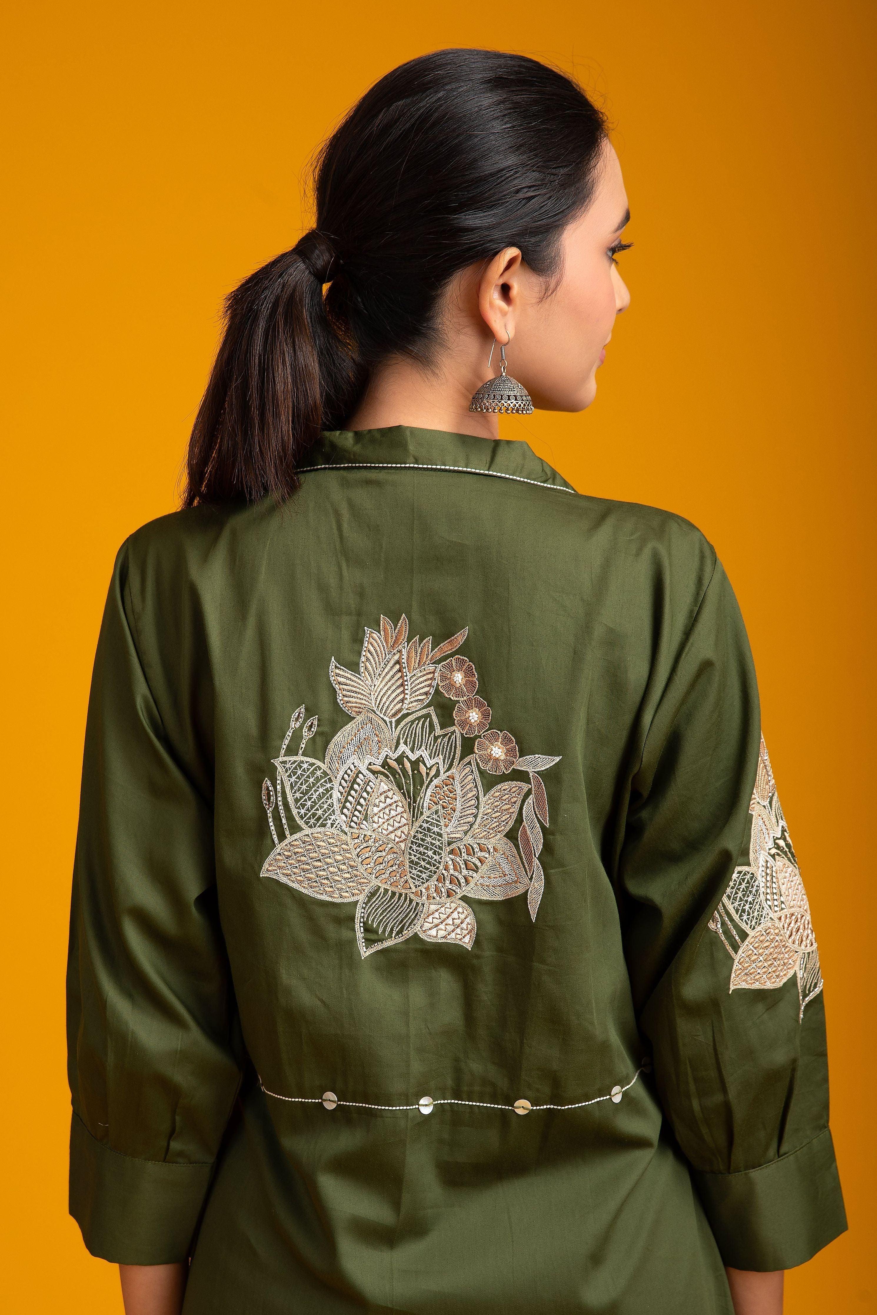 Green Chanderi Silk Dress - Mokshaa