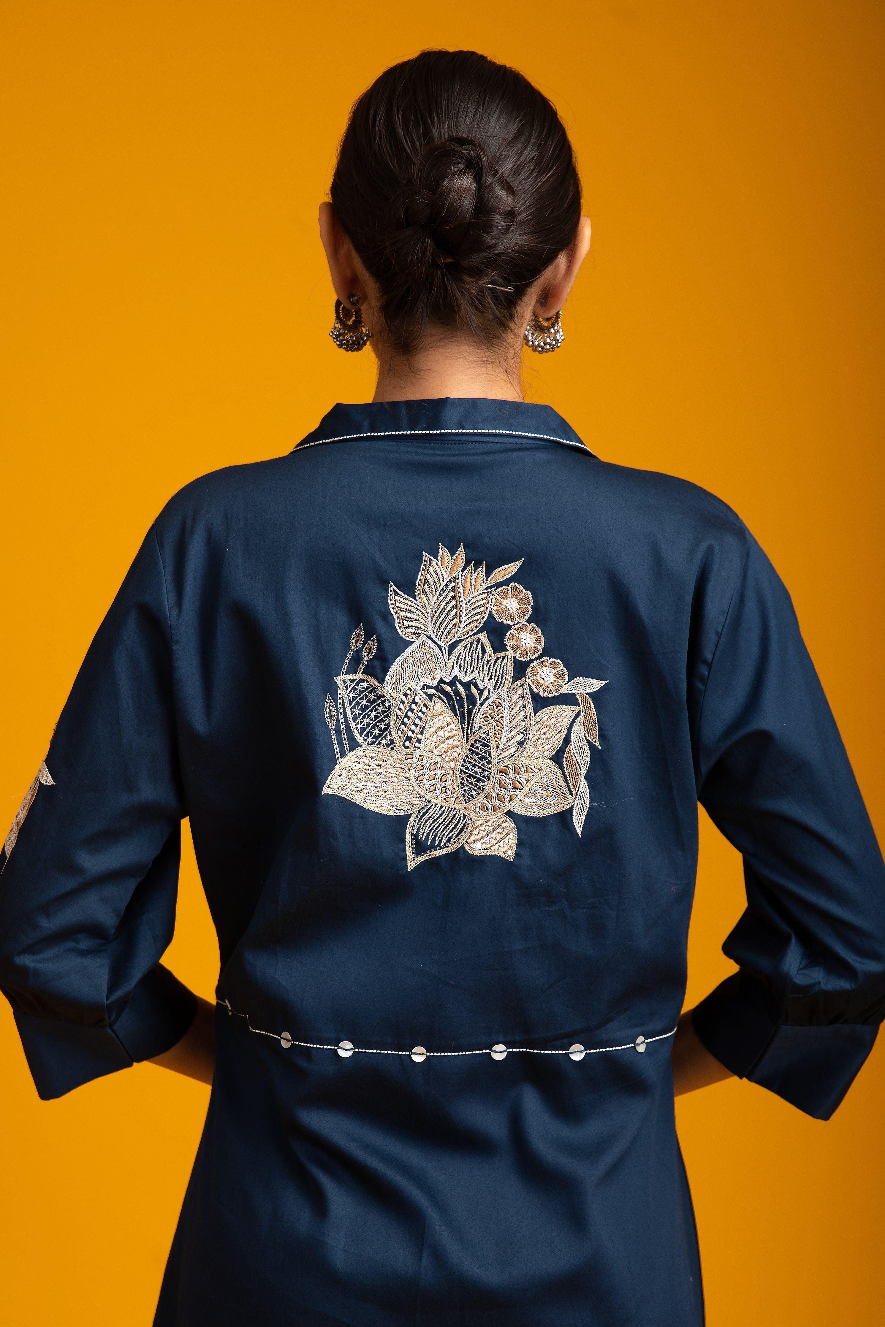 Blue Chanderi Silk Dress - Mokshaa