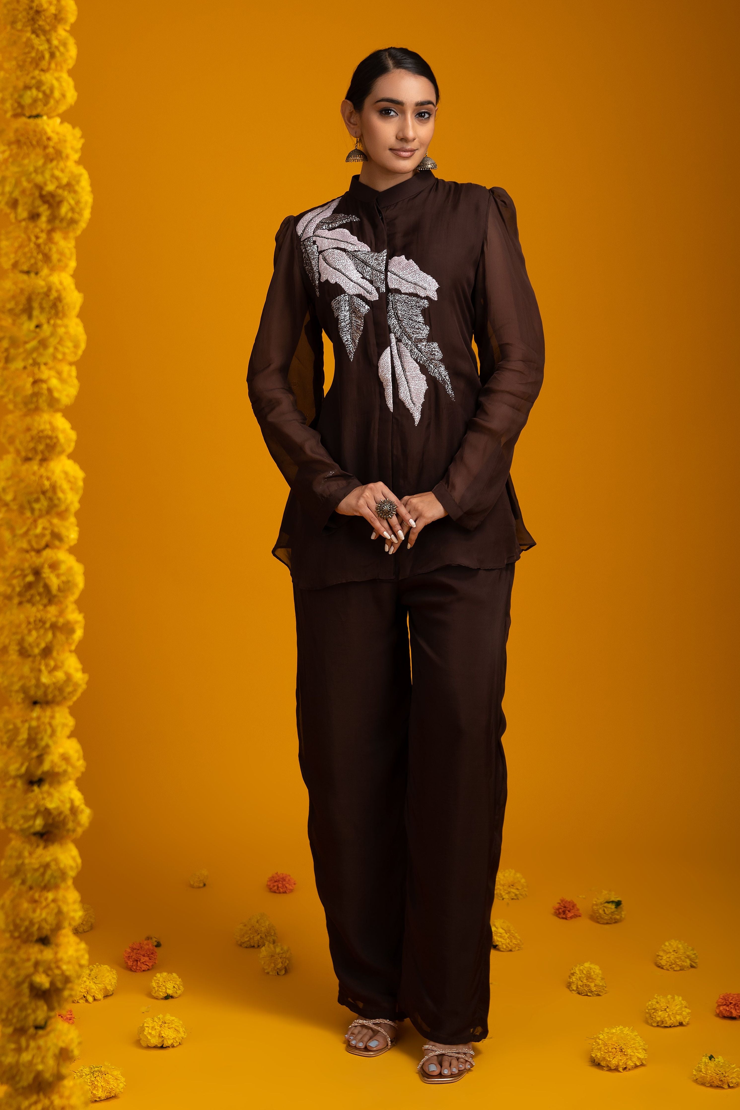 Dark Brown Organza co-ord set - Mokshaa