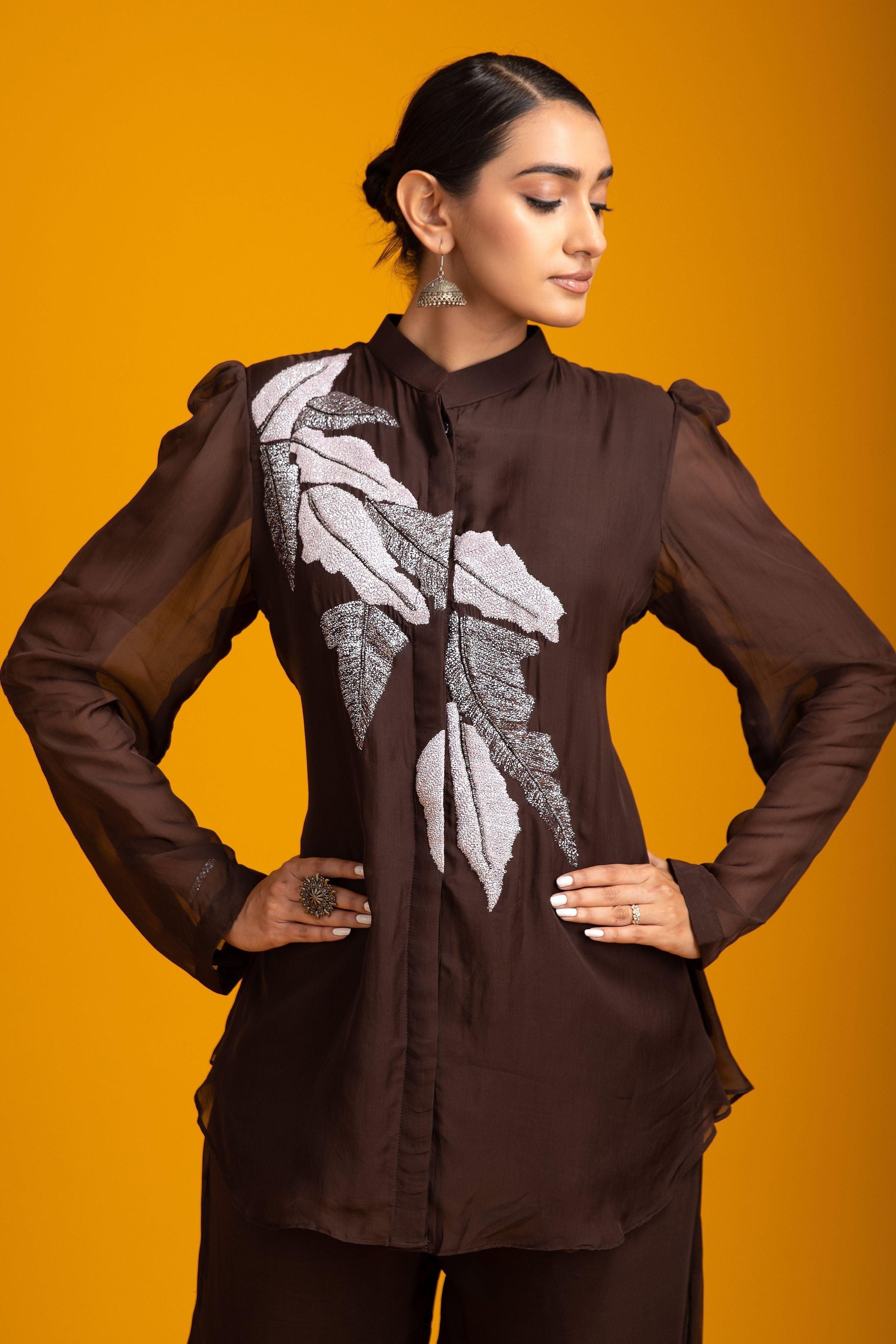 Dark Brown Organza co-ord set - Mokshaa