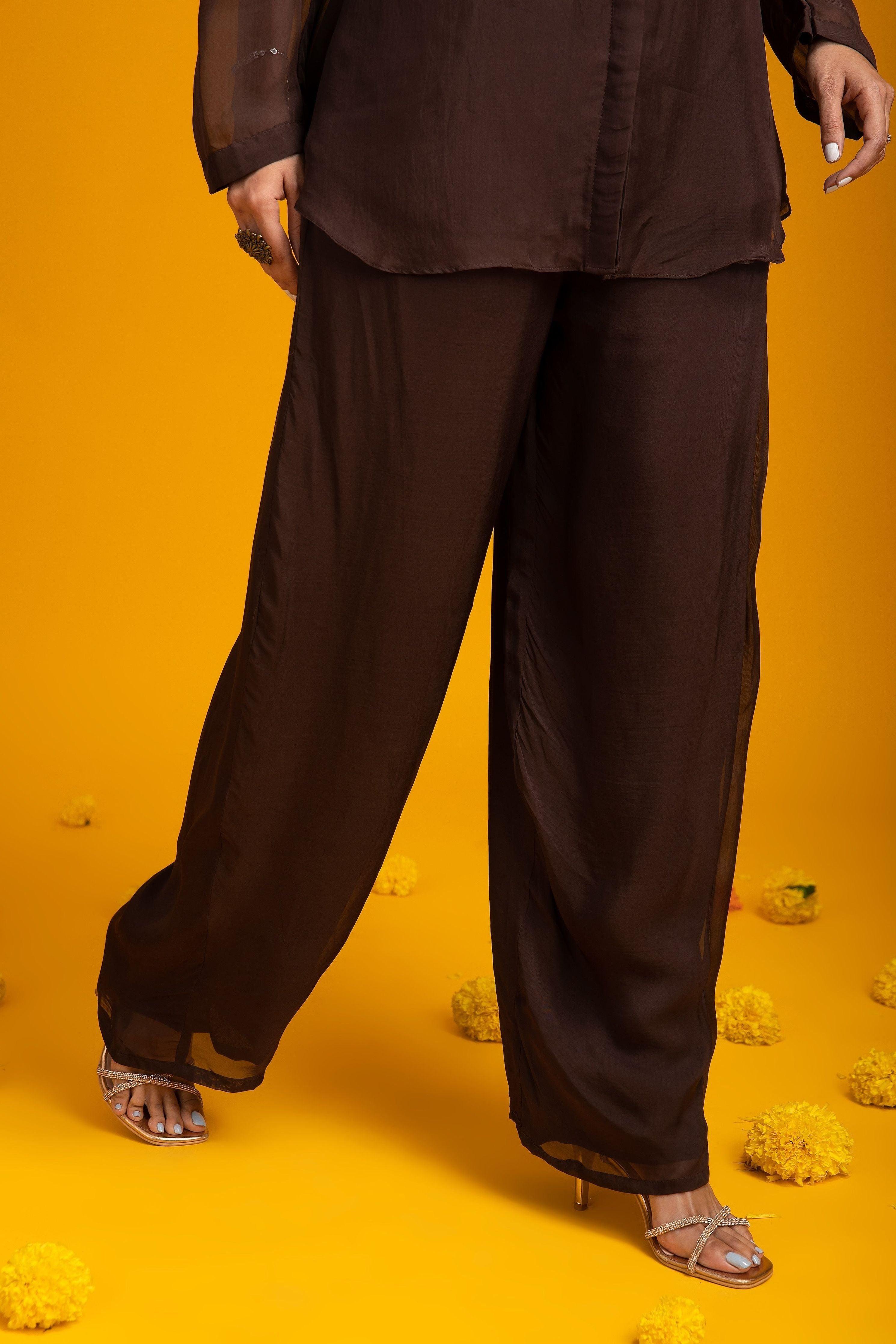 Dark Brown Organza co-ord set - Mokshaa