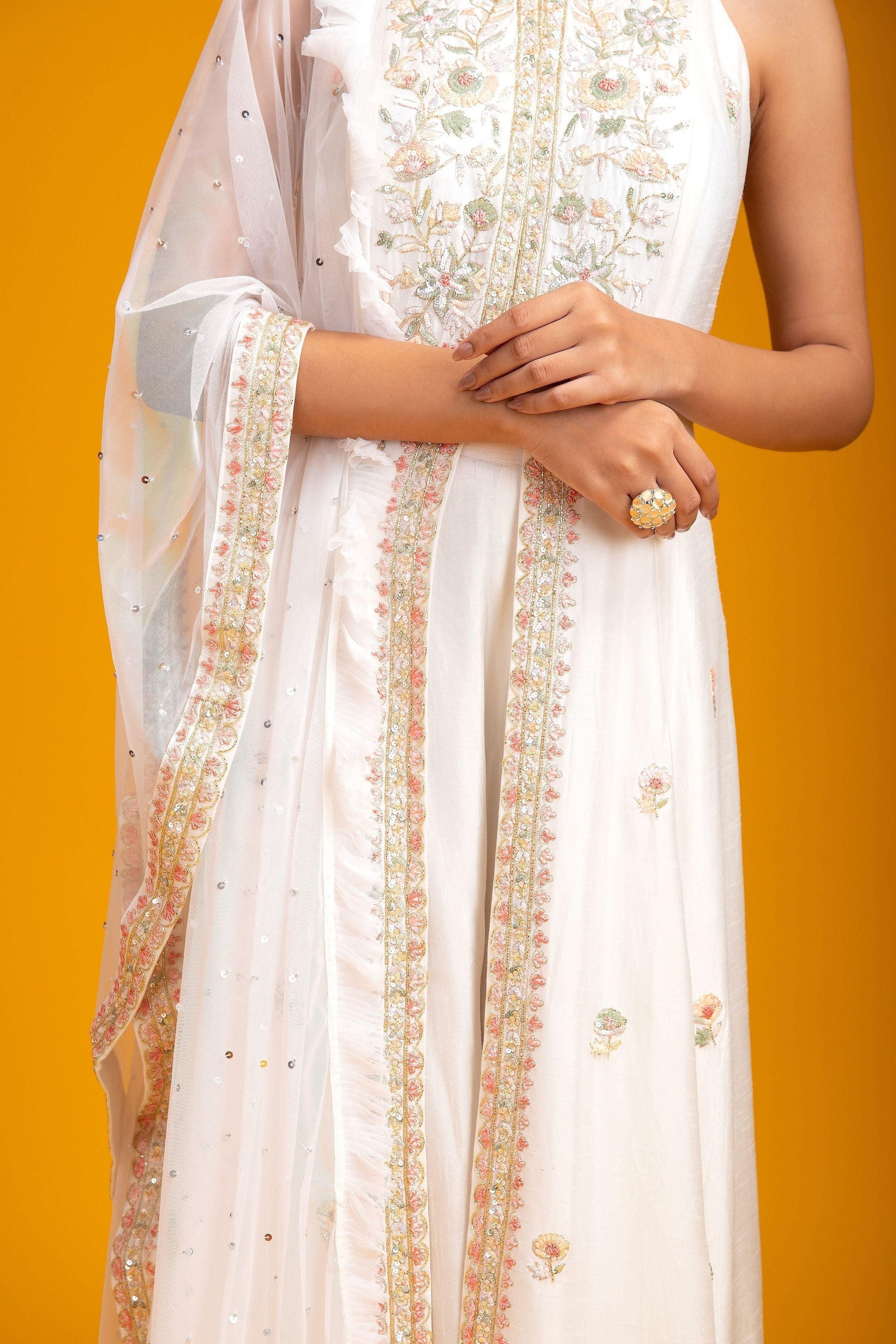 White Silk Indo-Western - Mokshaa