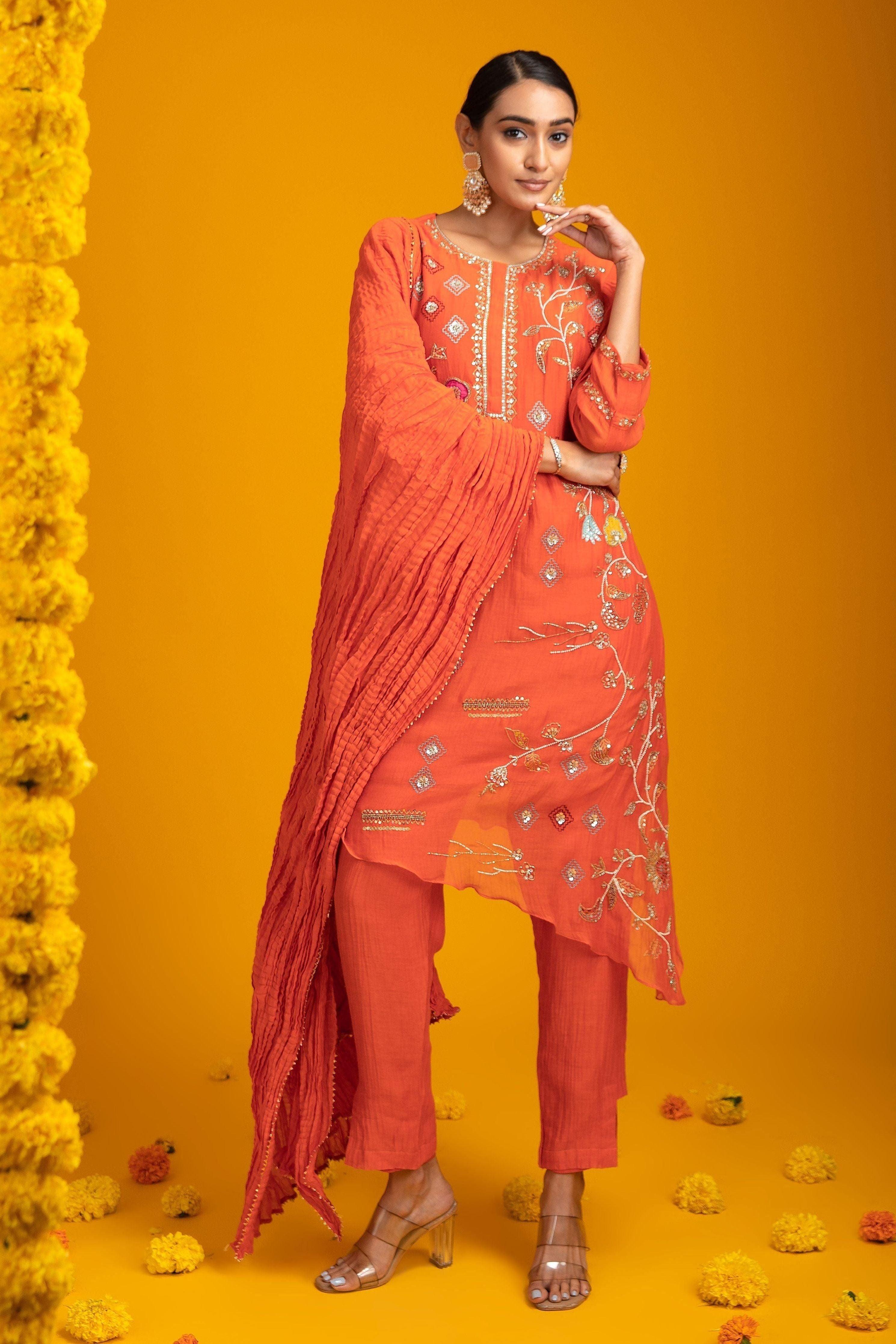 Orange Mul Cotton Set - Mokshaa